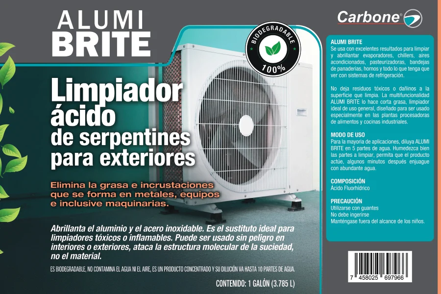 Limpiador Ácido De Serpentines Y Bobinas De Aires Acondicionados. Abrillantador De Aluminio Y Acero Inoxidable. 1 Galón (3.785L) - Image 2