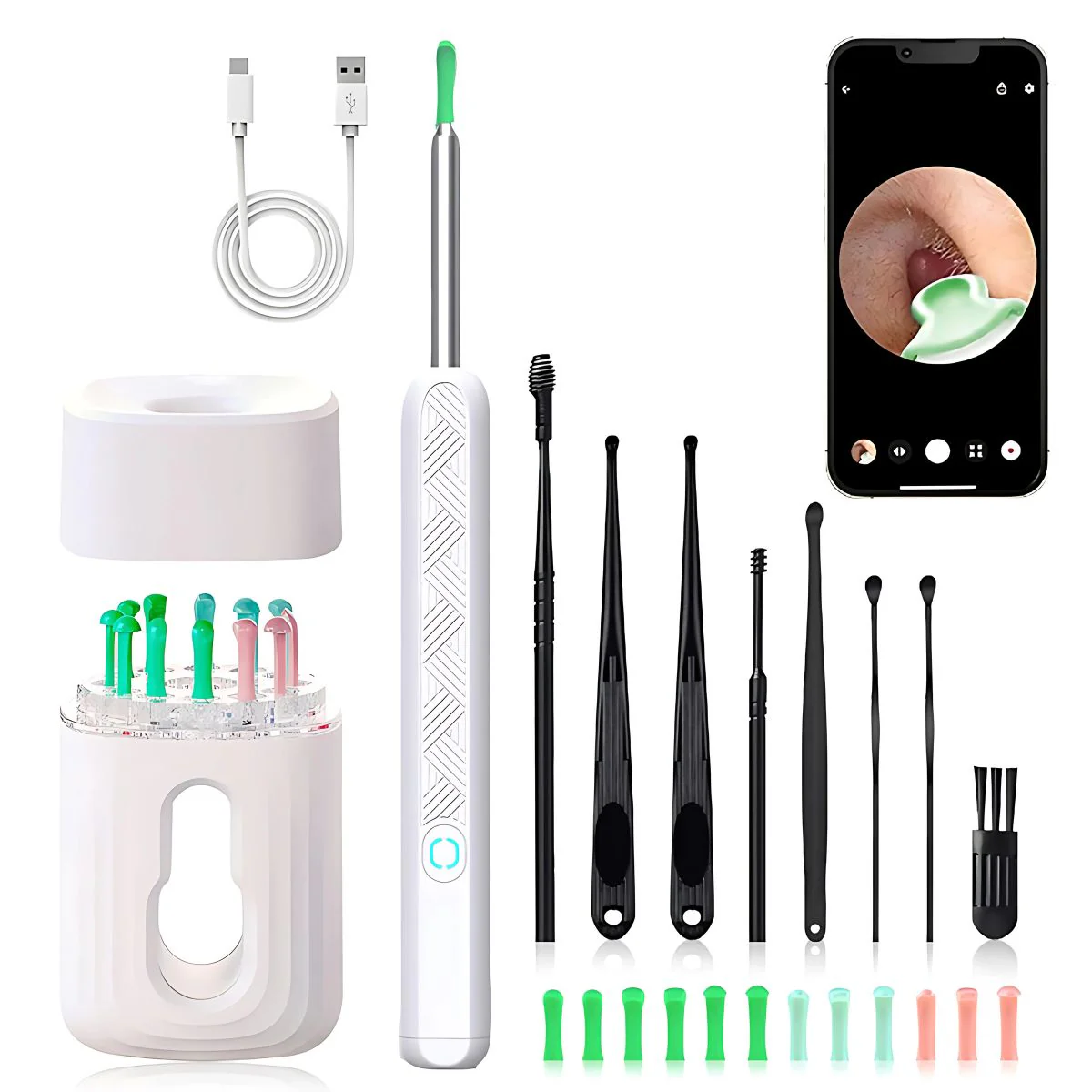 Limpiador De Oídos Con Video Camara Visualización En Celular. Incluye 8 Accesorios Y Soporte Base. Dispositivo Para Limpieza De Oídos Con Cámara Visual. - Image 2