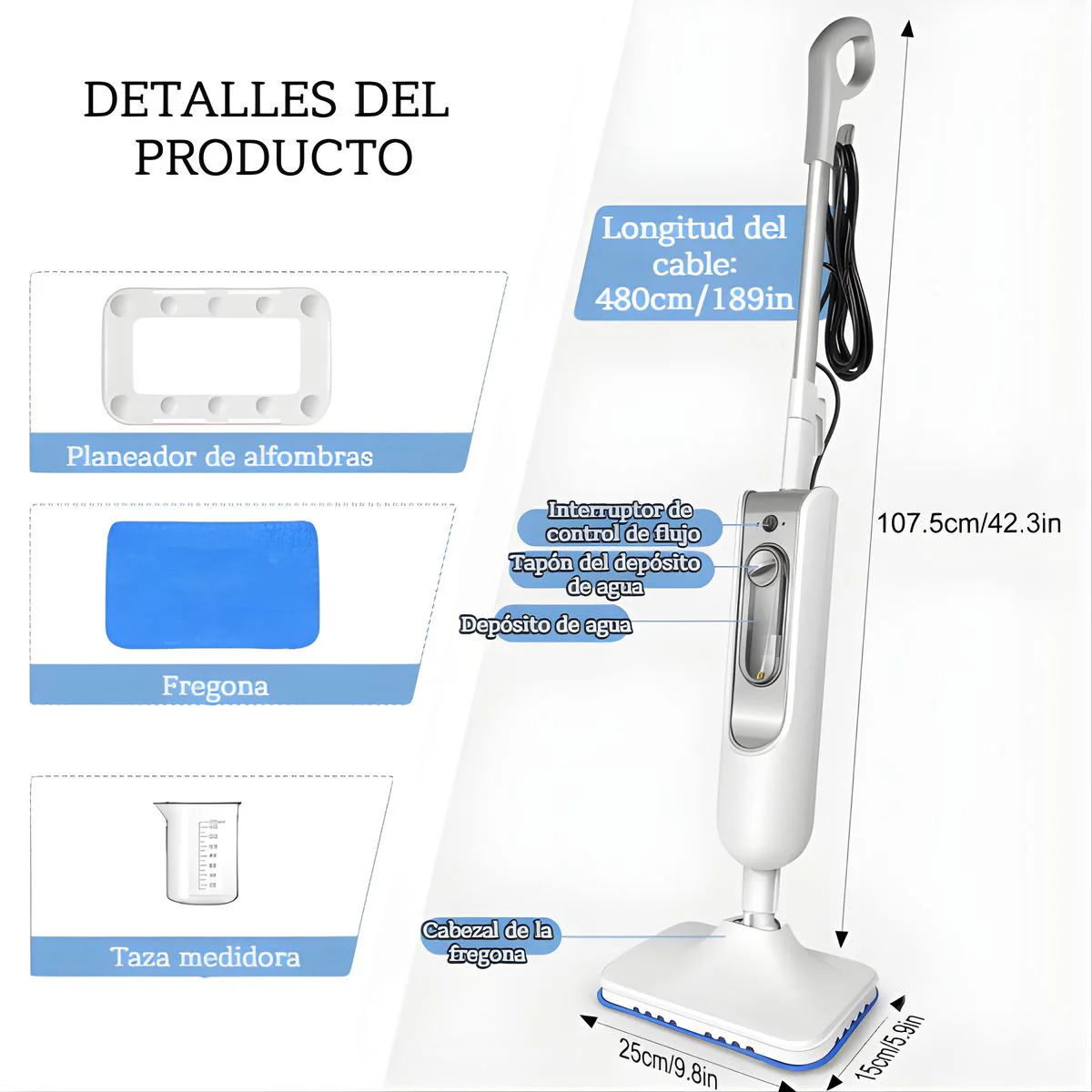 Limpiador Pisos A Vapor. Trapeador A Vapor Para Pisos Y Alfombras. Limpiador A Vapor Multifuncional 400Ml. - Image 6