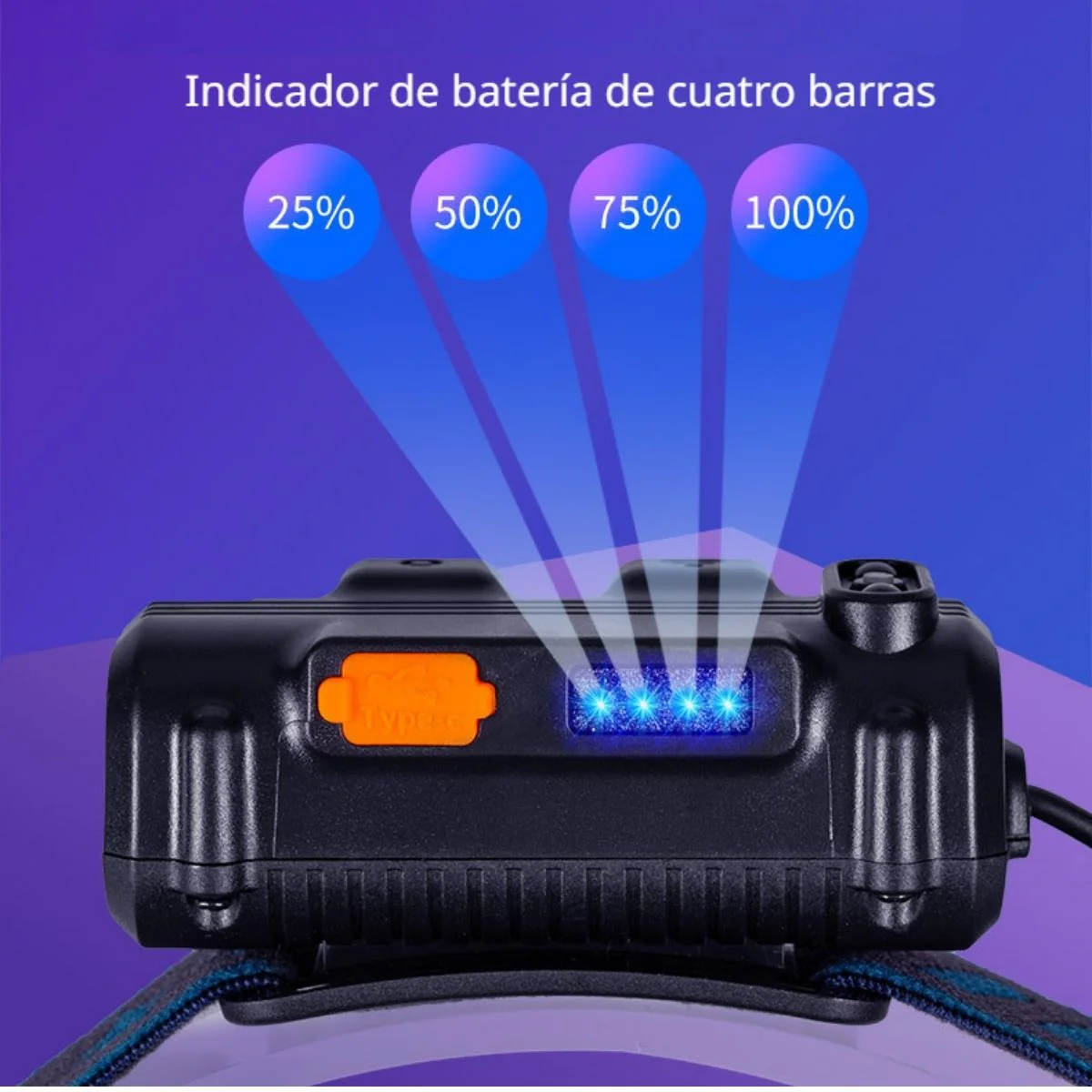 Linterna Lampara De Cabeza Casco Frontal Recargable Con Sensor De Movimiento Tipo Minero COB De Cabeza 2000 Mah Waterproof Y Puerto USB Tipo C. - Image 5