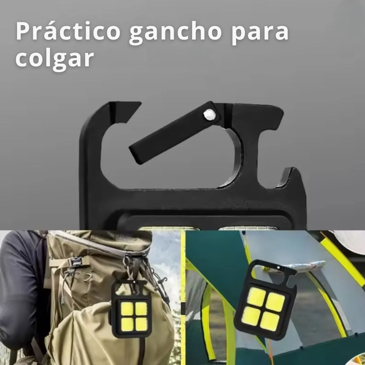 Linterna Lámpara COB Led Recargable Portátil Con Abrebotellas Y Gancho. Luz De Trabajo Multifuncional 150 Mah De Llavero Carga USB. - Image 2