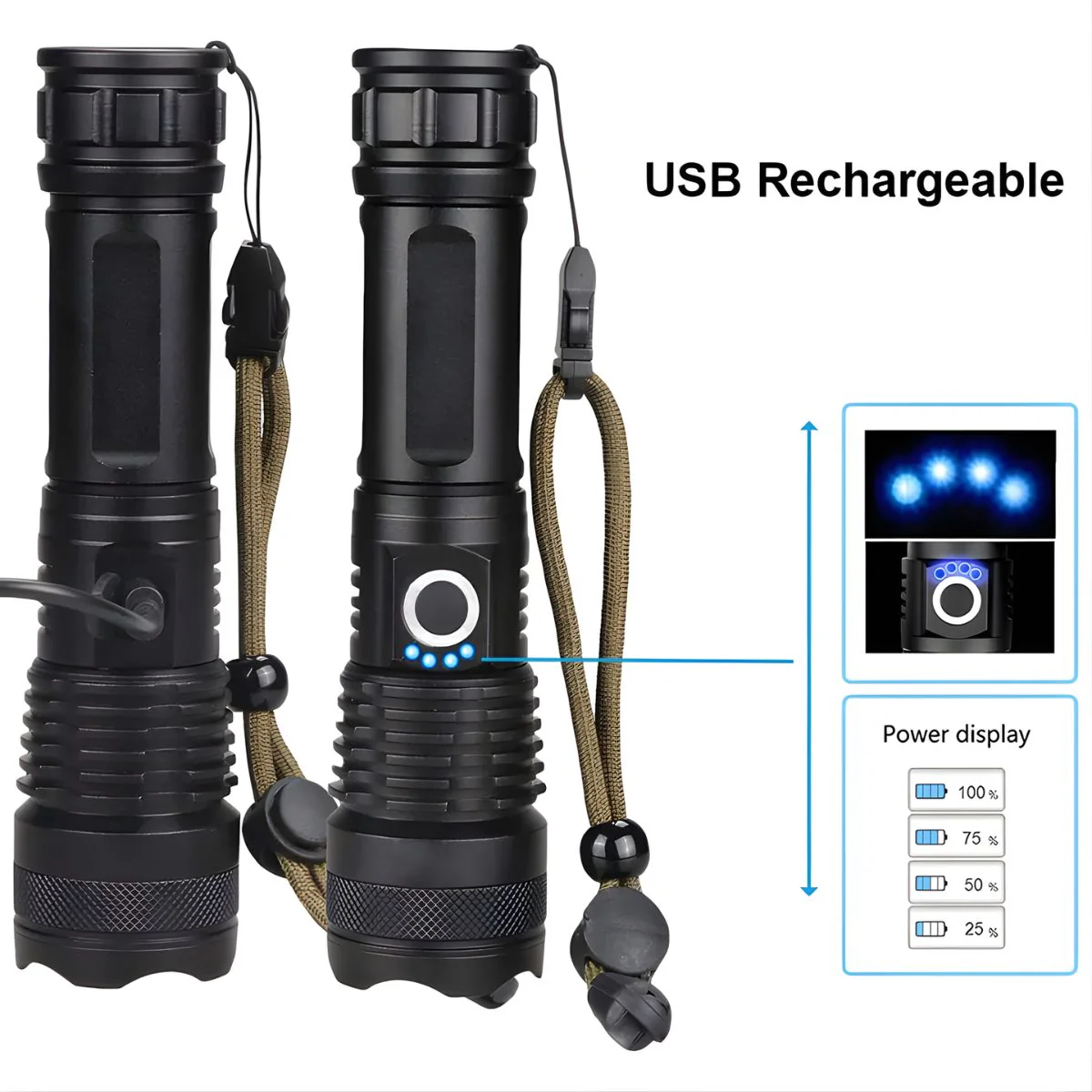 Linterna LED De Alta Potencia Con Zoom Telescópico. Luz Táctica De 10W Recargable USB-C. 4 Modos Con Función SOS. - Image 5