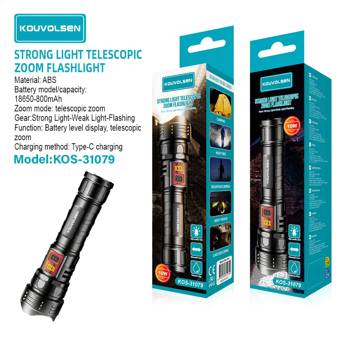 Linterna LED De Alta Potencia Con Zoom Telescópico. Luz Táctica De 10W Recargable USB-C Y Con 3 Modos De Iluminación. - Image 2