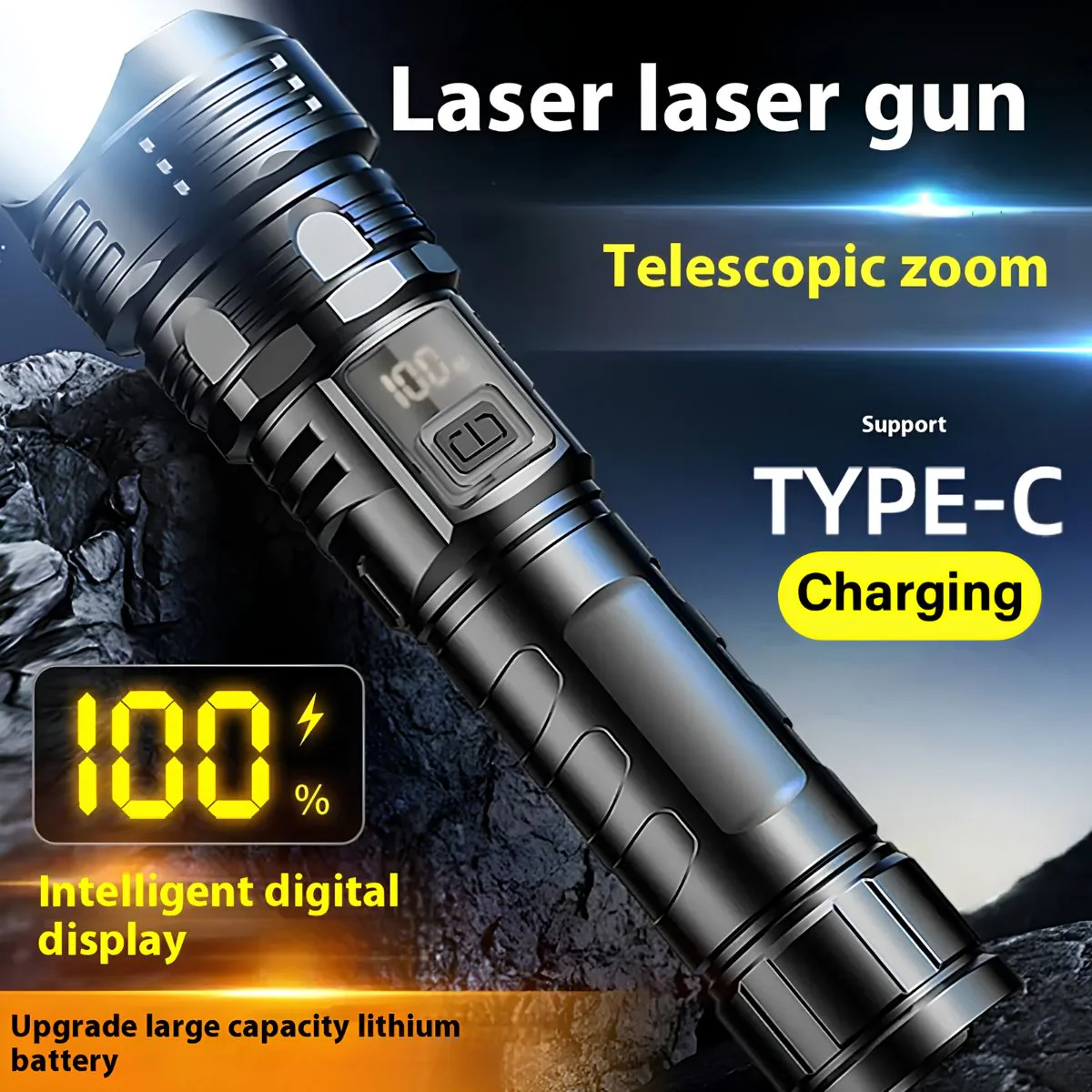 Linterna LED De Alta Potencia Con Zoom Telescópico. Luz Táctica De 10W Recargable USB-C Y Con 3 Modos De Iluminación. - Image 3