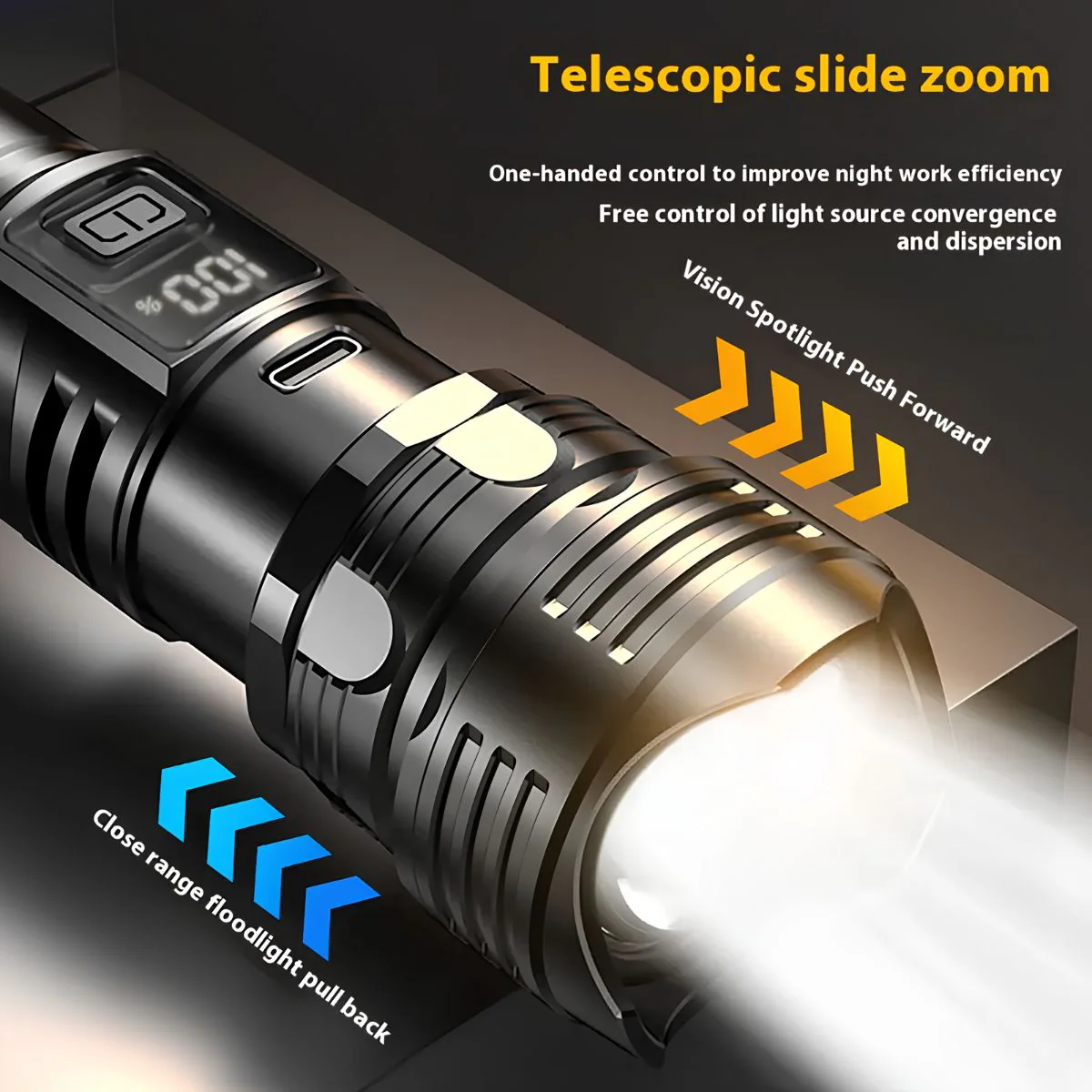 Linterna LED De Alta Potencia Con Zoom Telescópico. Luz Táctica De 10W Recargable USB-C Y Con 3 Modos De Iluminación. - Image 4