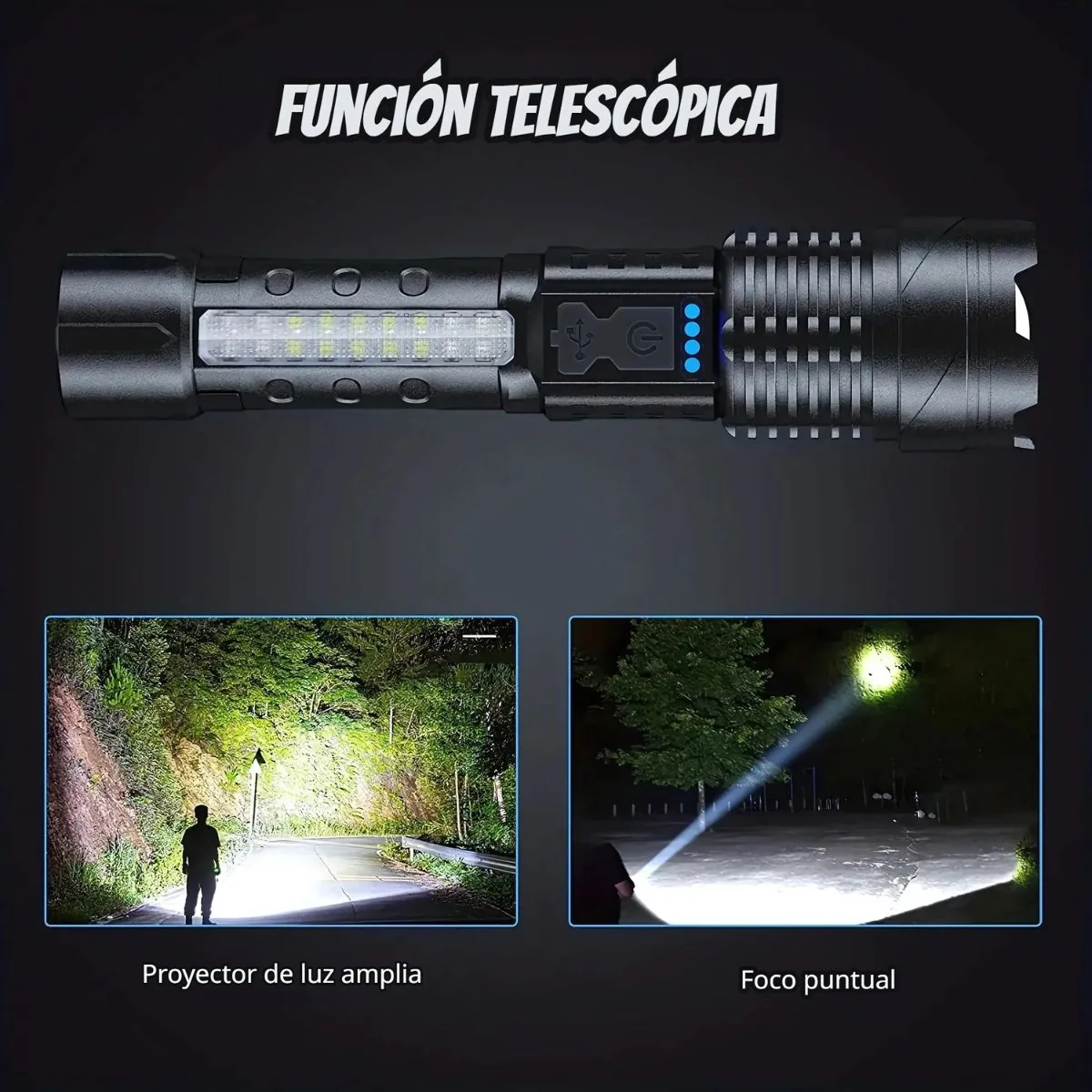 Linterna LED Recargable Alta Potencia XH-P50 Con Zoom Telescópico Y Resistencia Al Agua. - Image 4