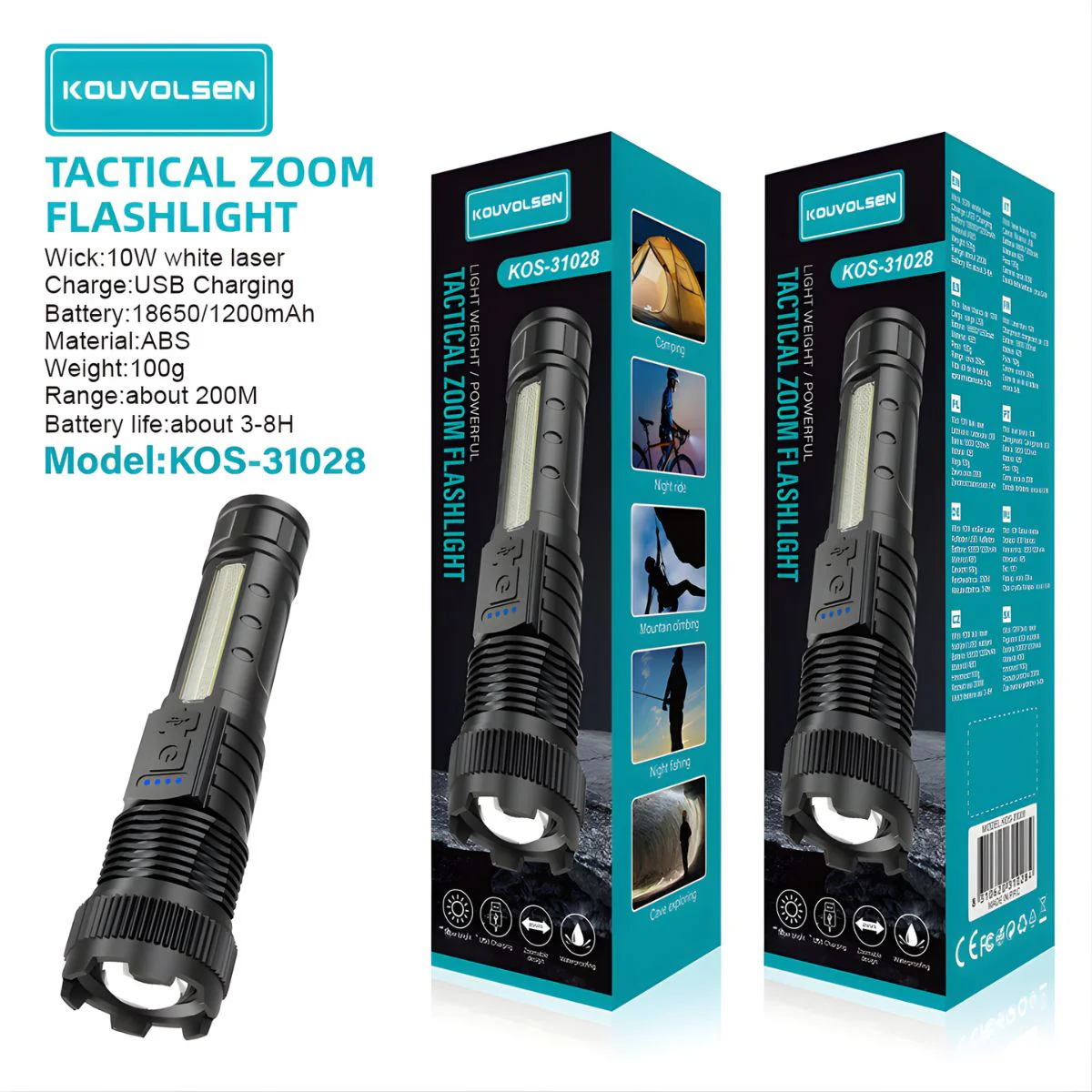 Linterna LED Recargable De Alta Potencia 10W. Luz Blanca Con Zoom Ajustable. Alcance Hasta 200 Metros. Resistente Al Agua. - Image 2