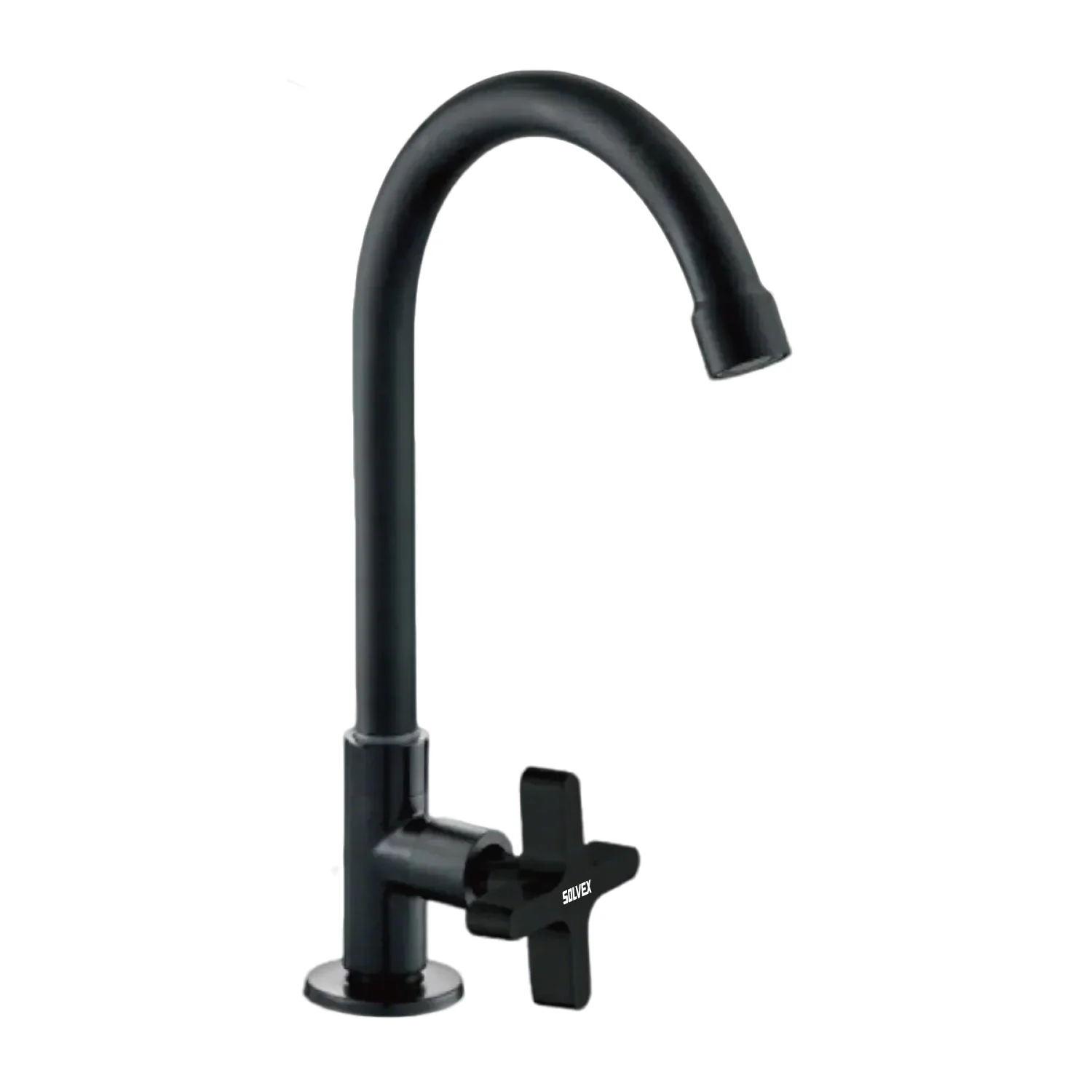 Llave De Fregador Color Negro. Pluma Grifo De Cocina Alto Con Tubo De Acero Inoxidable Y Válvula De Agua Fría. - Image 2