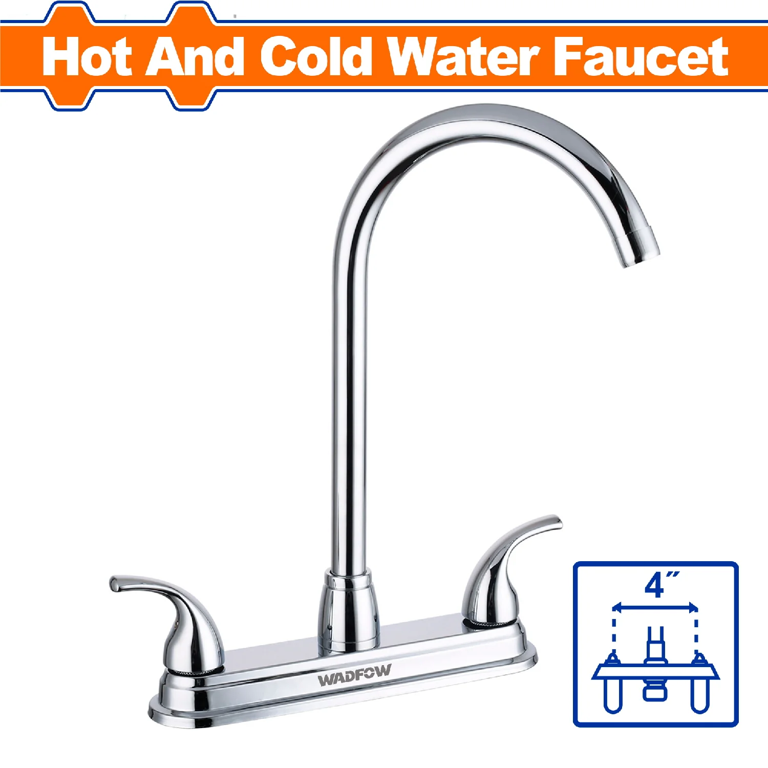 Llave De Fregador De 4" Con Modo Agua Fría Y Caliente. Cuerpo De Latón + Mango De Zinc. - Image 4