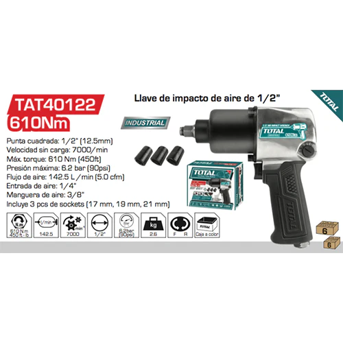 Llave De Impacto Neumatica 1/2". 7000 Rpm.Max.Torque:610Nm(450Ft)(1 Año) - Image 2