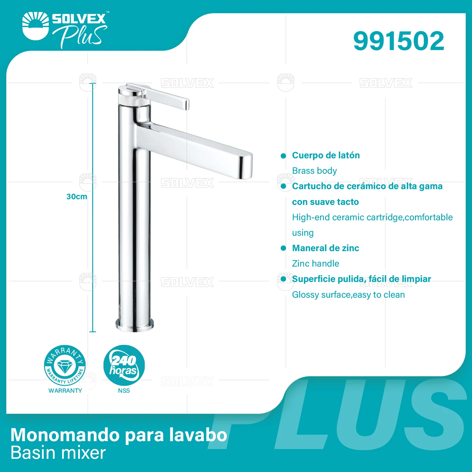 Llave De Lavamanos Individual. Color Cromado. Grifo Para Lavabo. Pluma Agua Fría Y Caliente. Altura De 30Cm. Garantía De Por Vida.