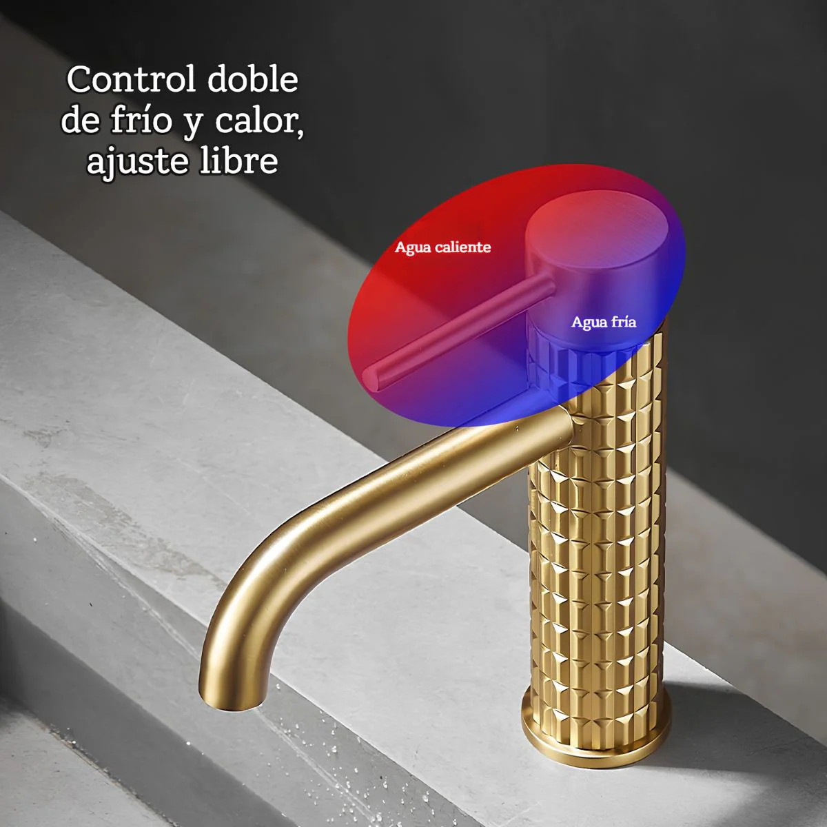 Llave De Lavamanos Individual. Grifo De Lavabo Color Dorado. Pluma. Modelo Bajo (19Cm). Incluye Dos Mangueras Flexibles De 60Cm. - Image 3