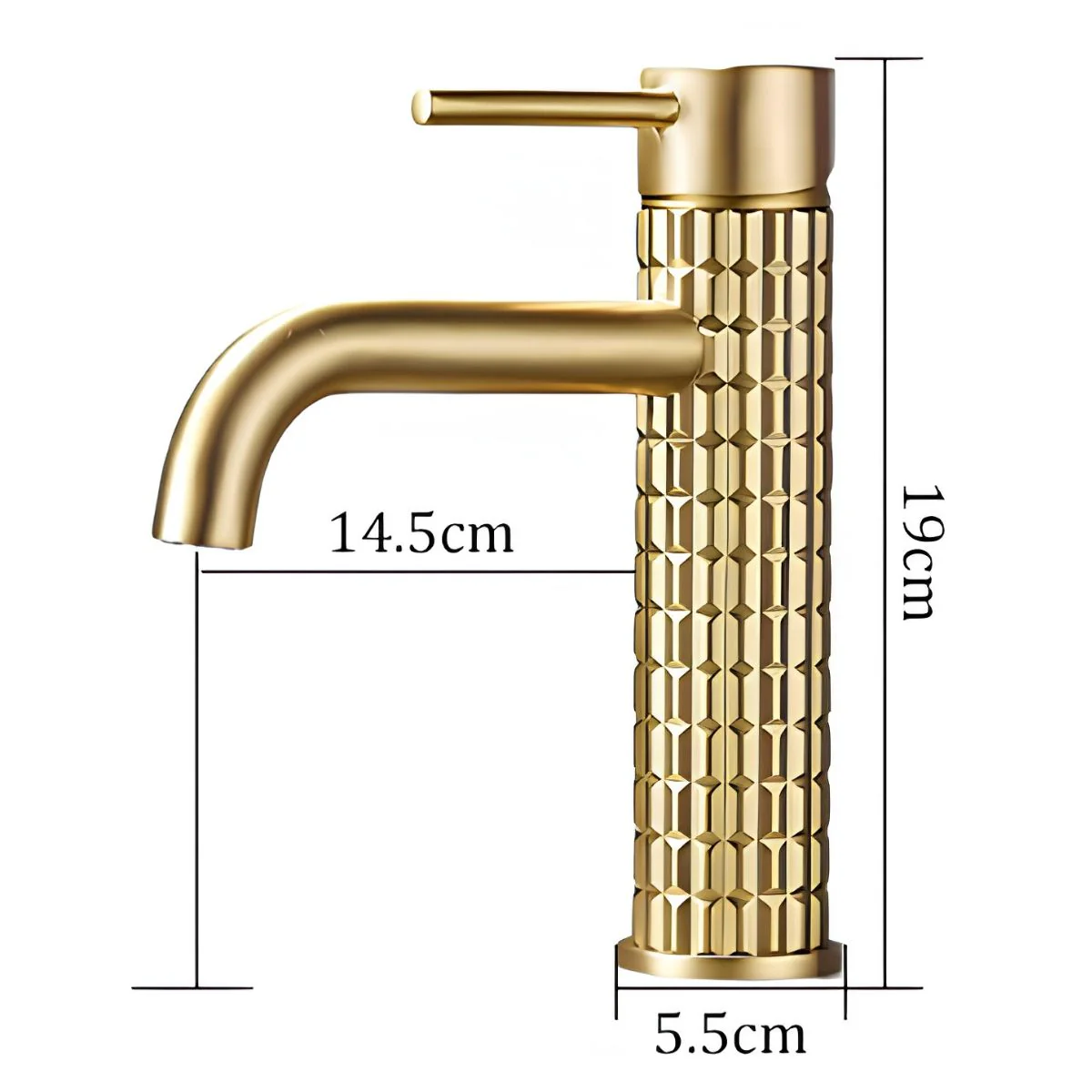 Llave De Lavamanos Individual. Grifo De Lavabo Color Dorado. Pluma. Modelo Bajo (19Cm). Incluye Dos Mangueras Flexibles De 60Cm. - Image 5