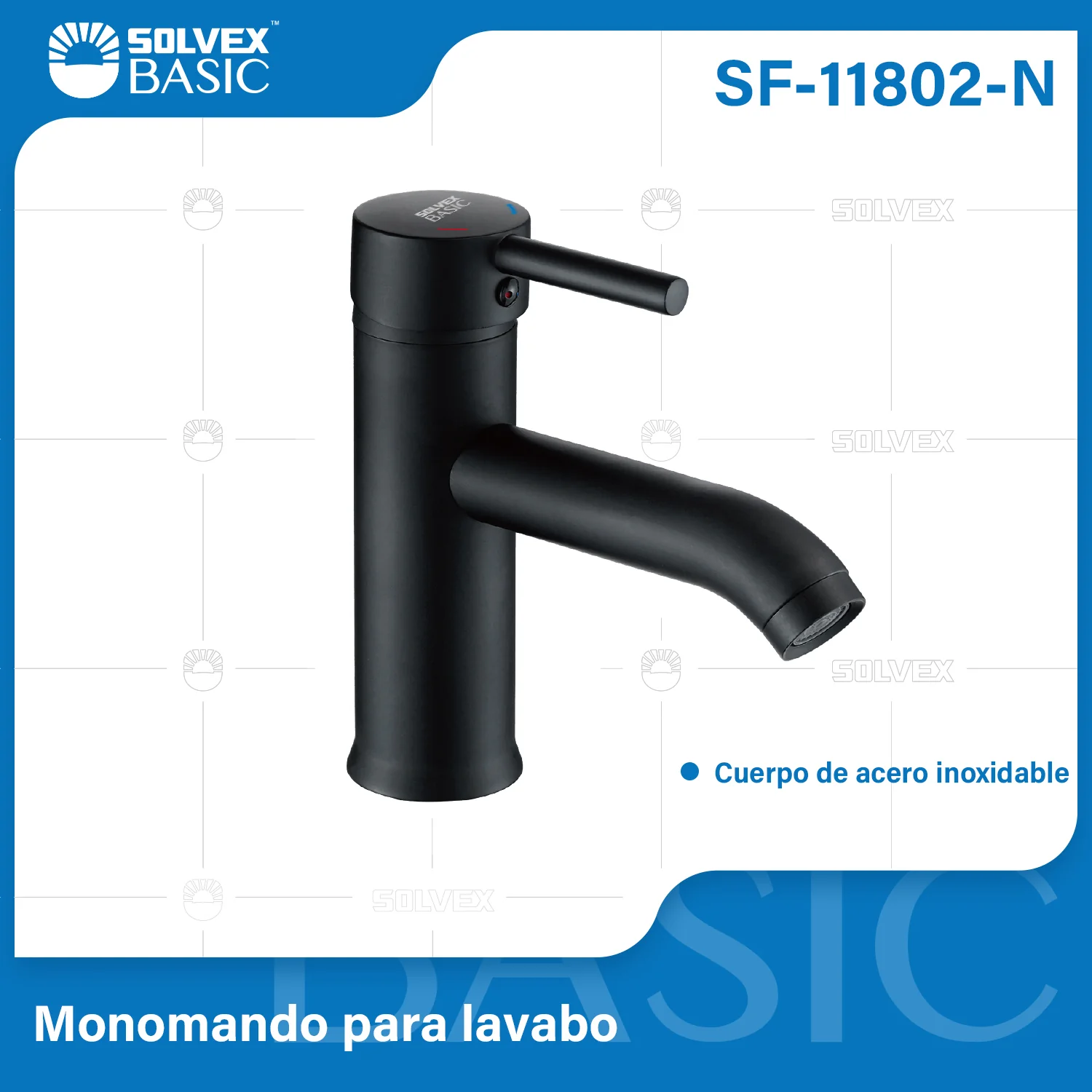 Llave De Lavamanos Monomando. Grifo Mezclador Negro Con Cartucho Cerámico. Pluma Acero Inoxidable.