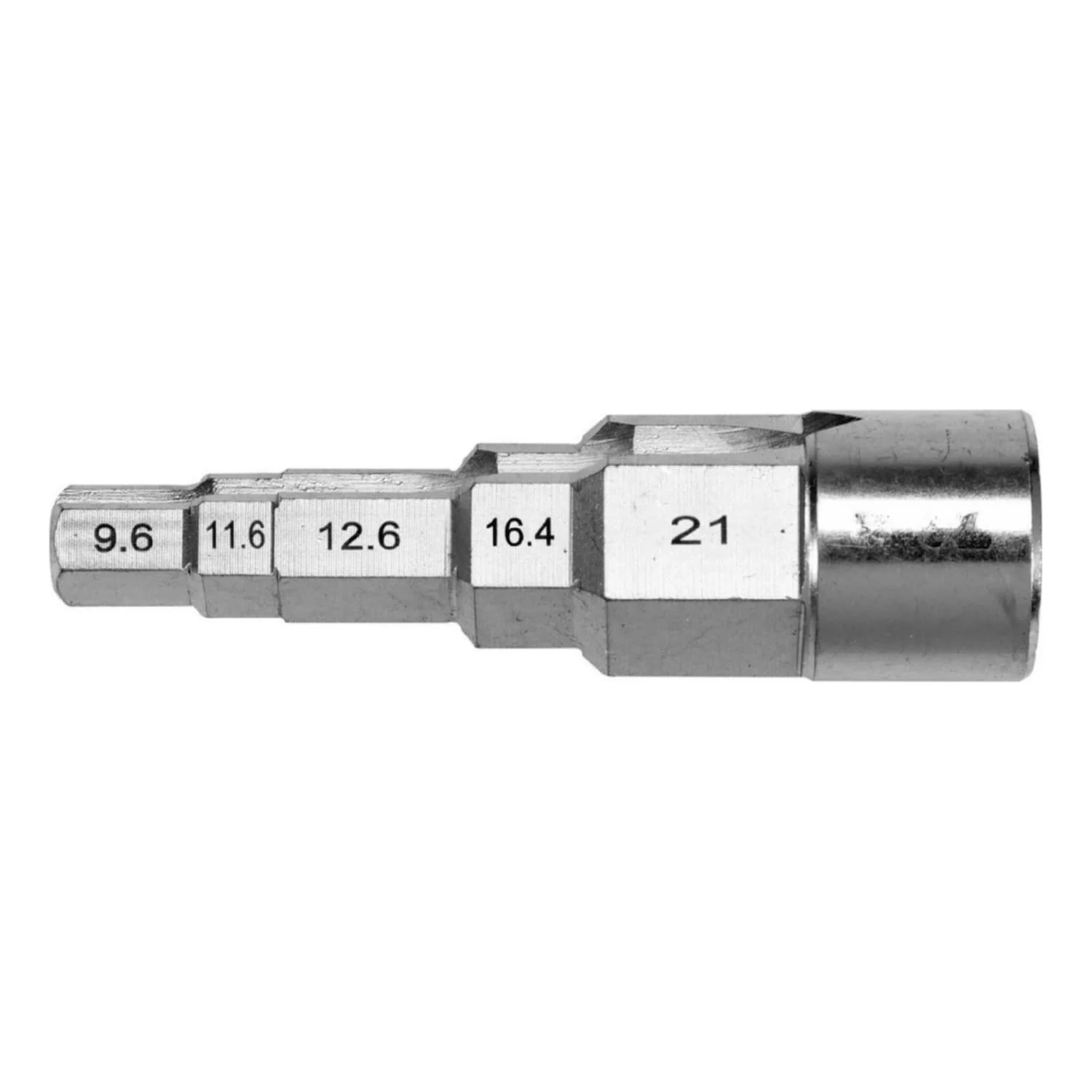 Llave De Paso Escalonada Paso 1/2".  Tamaños: 3/8", 29/68", 1/2", 21/32", 27/32" Material: Crv, Con Ranura A Lo Largo. Llave Hexagonal De Paso A Paso.