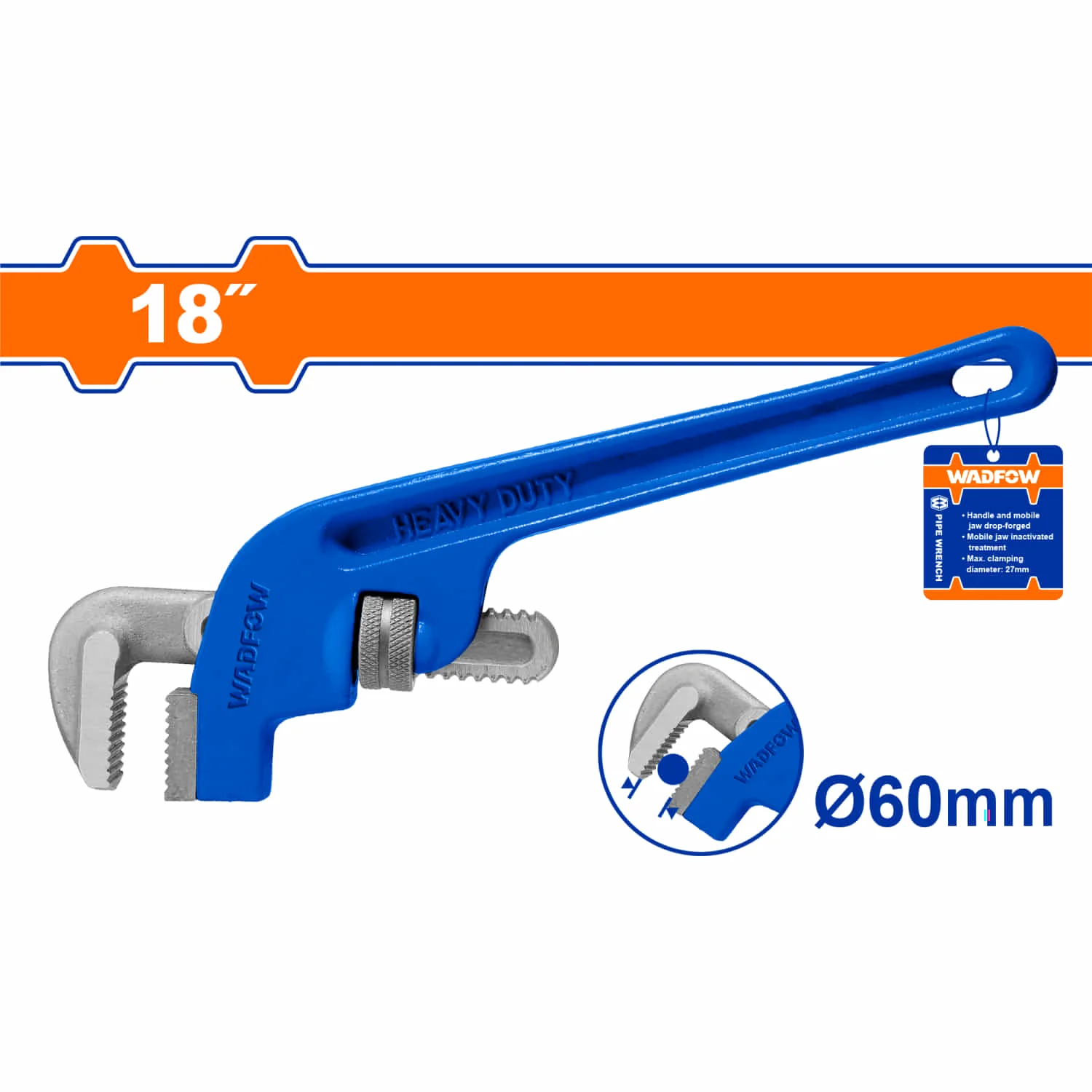 Llave De Tubo Desplazada Offset 18" Forjado Con Acero Al Carbono. Sujeción 60Mm. Llave Con Desplazamiento