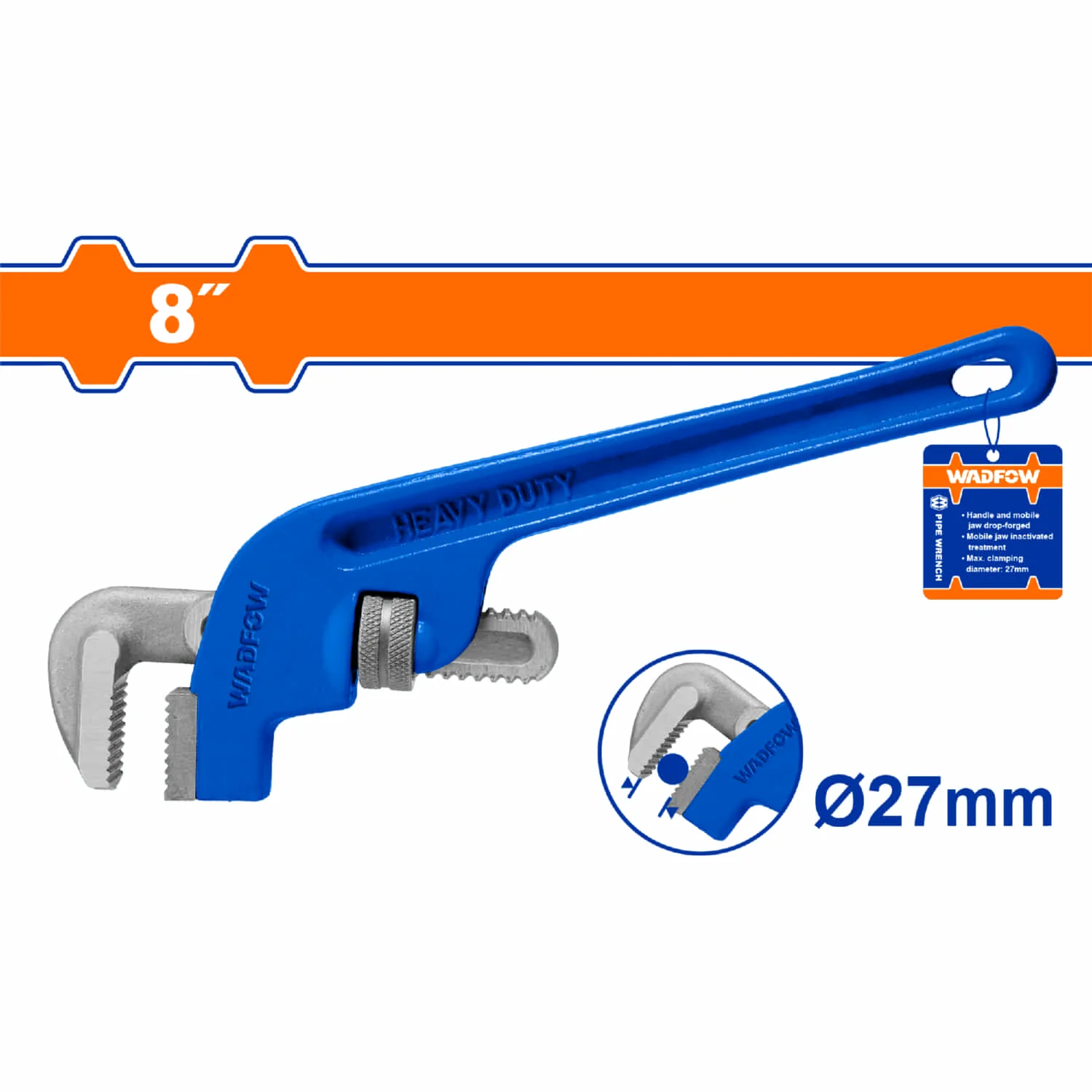 Llave De Tubo Desplazada Offset 8" Forjado Con Acero Al Carbono. Sujeción 27Mm. Llave Con Desplazamiento