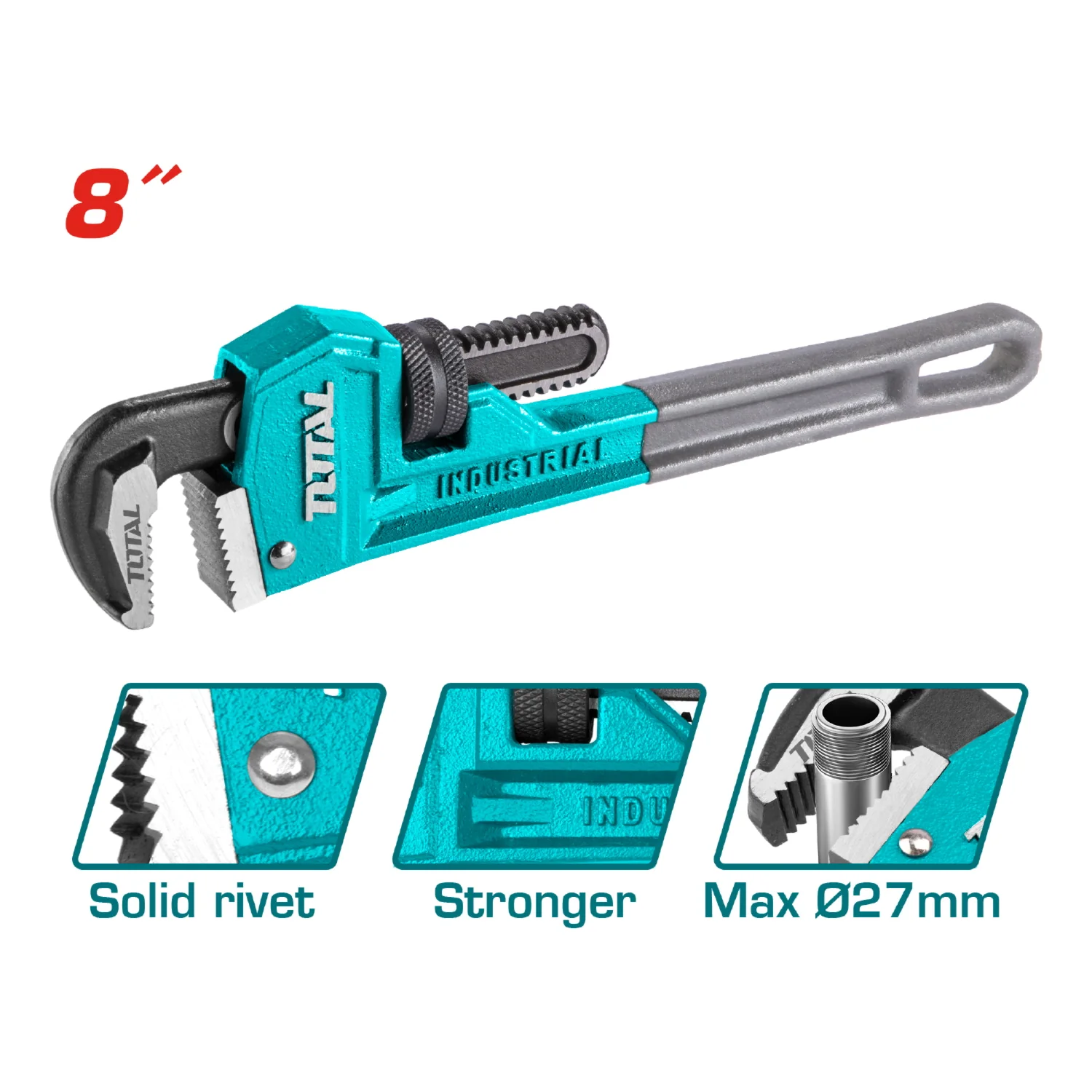 Llave De Tubo Forjada Acero Alta Calidad. Remache Sólido.Diámetro Max Sujeción: 27Mm. 8 "(200Mm) - Image 2
