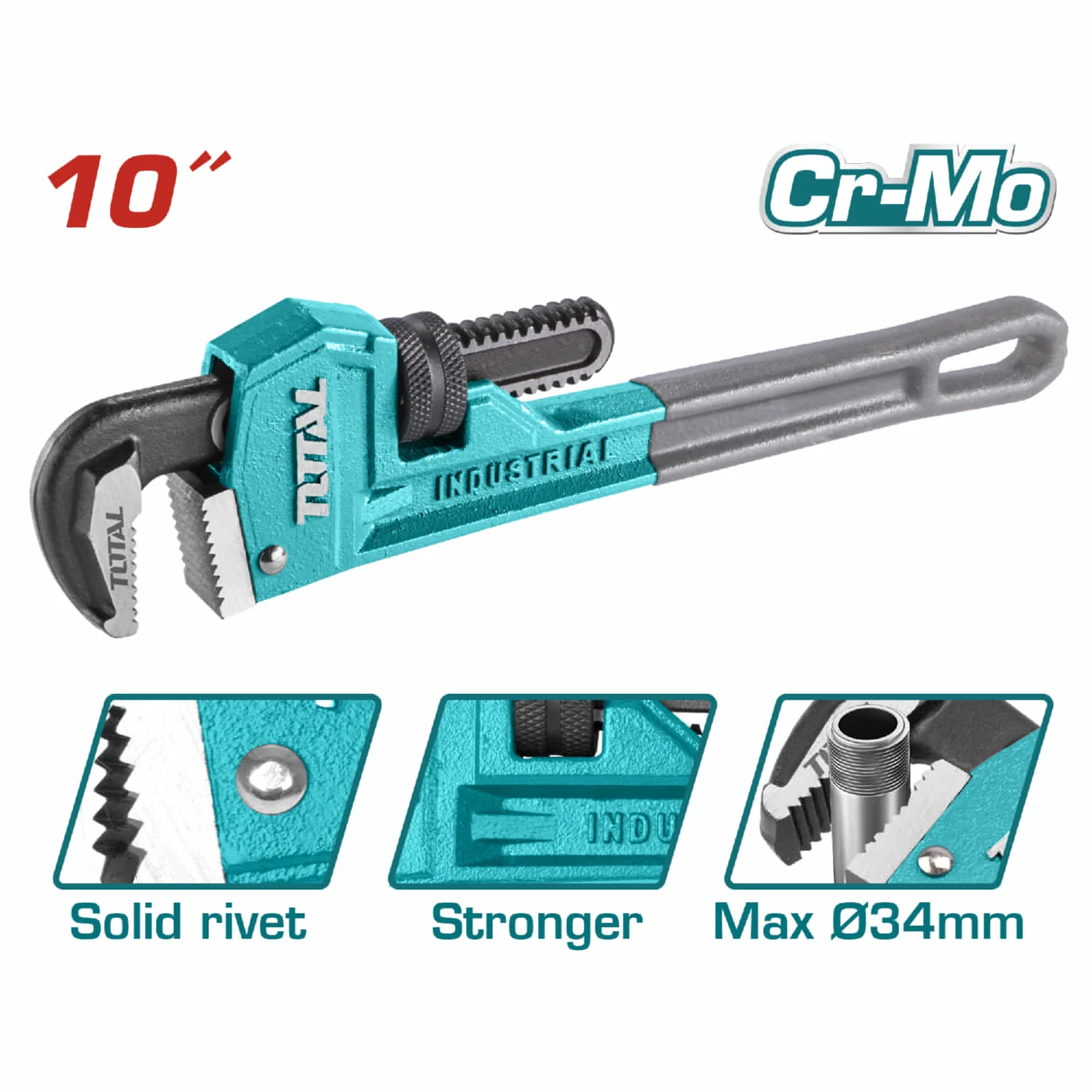Llave De Tubo Forjada Acero Alta Calidad. Remache Sólido.Diámetro Max Sujeción: 35Mm. 10 "(250Mm)