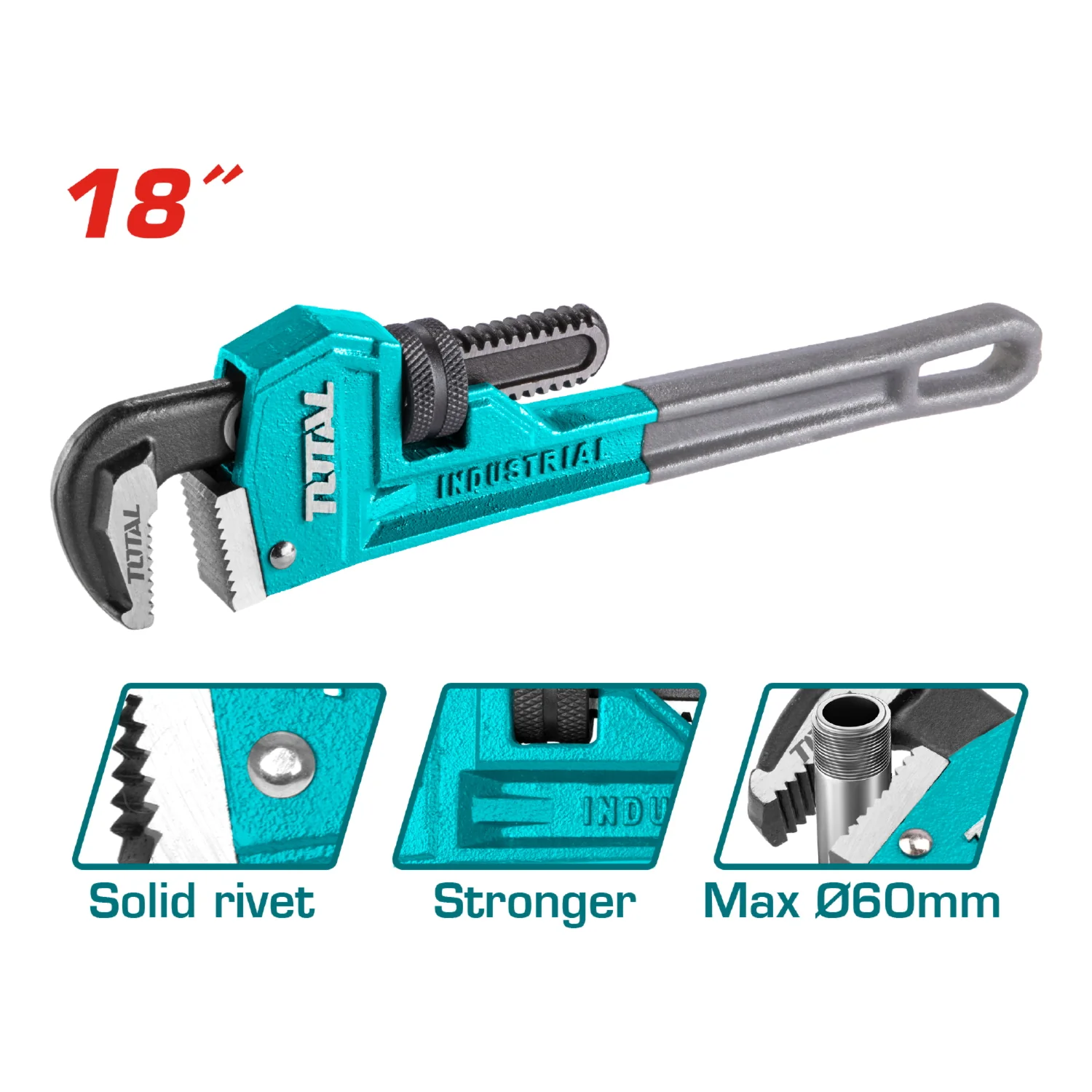 Llave De Tubo Forjada Acero Alta Calidad. Remache Sólido.Diámetro Max Sujeción: 60Mm. 18"(450Mm) - Image 2