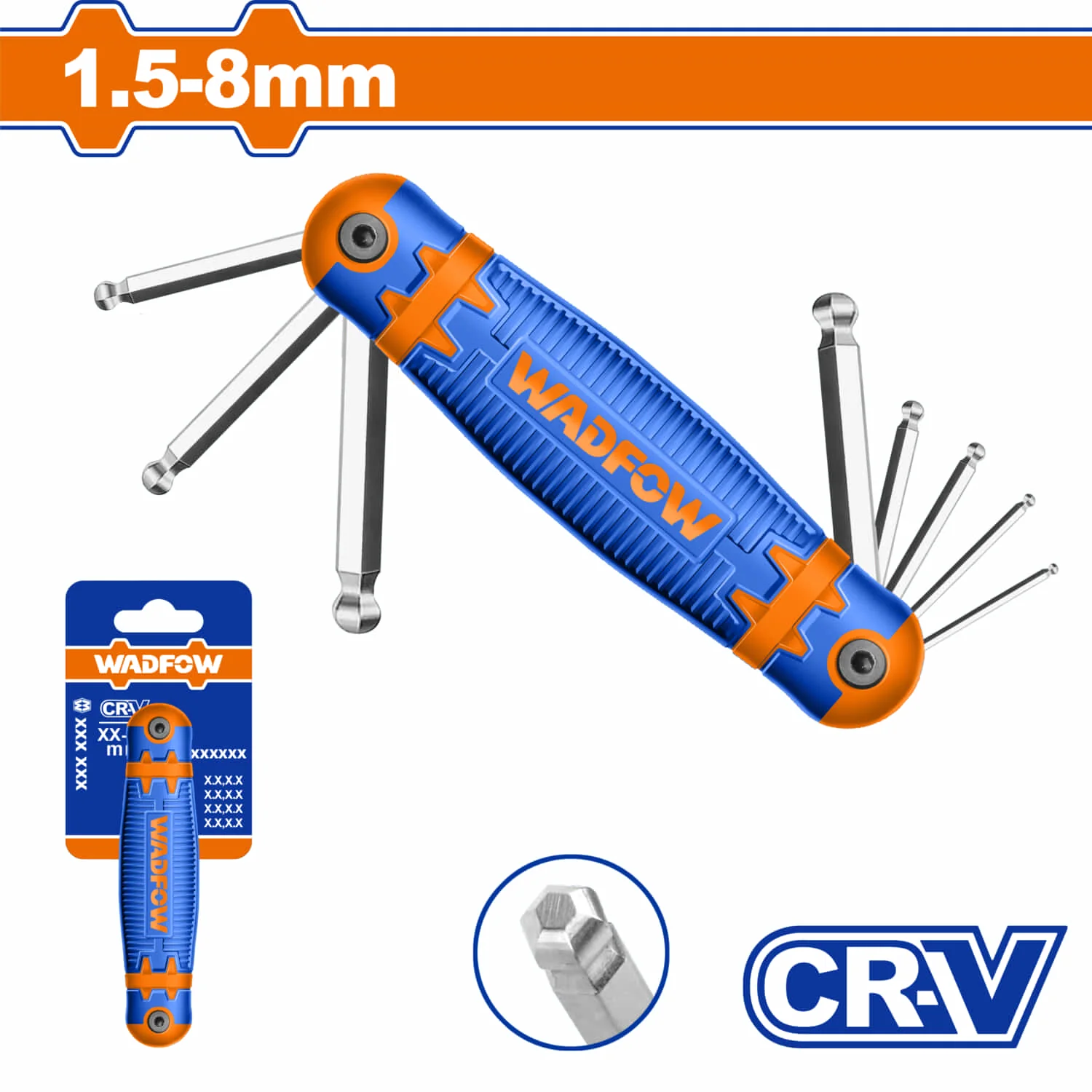 Llave Allen Hex De Bola. Estilo Navaja 1.5-8Mm. Tratamiento Térmico Y Placa Cromada. Cr-V (8 Pzas.)