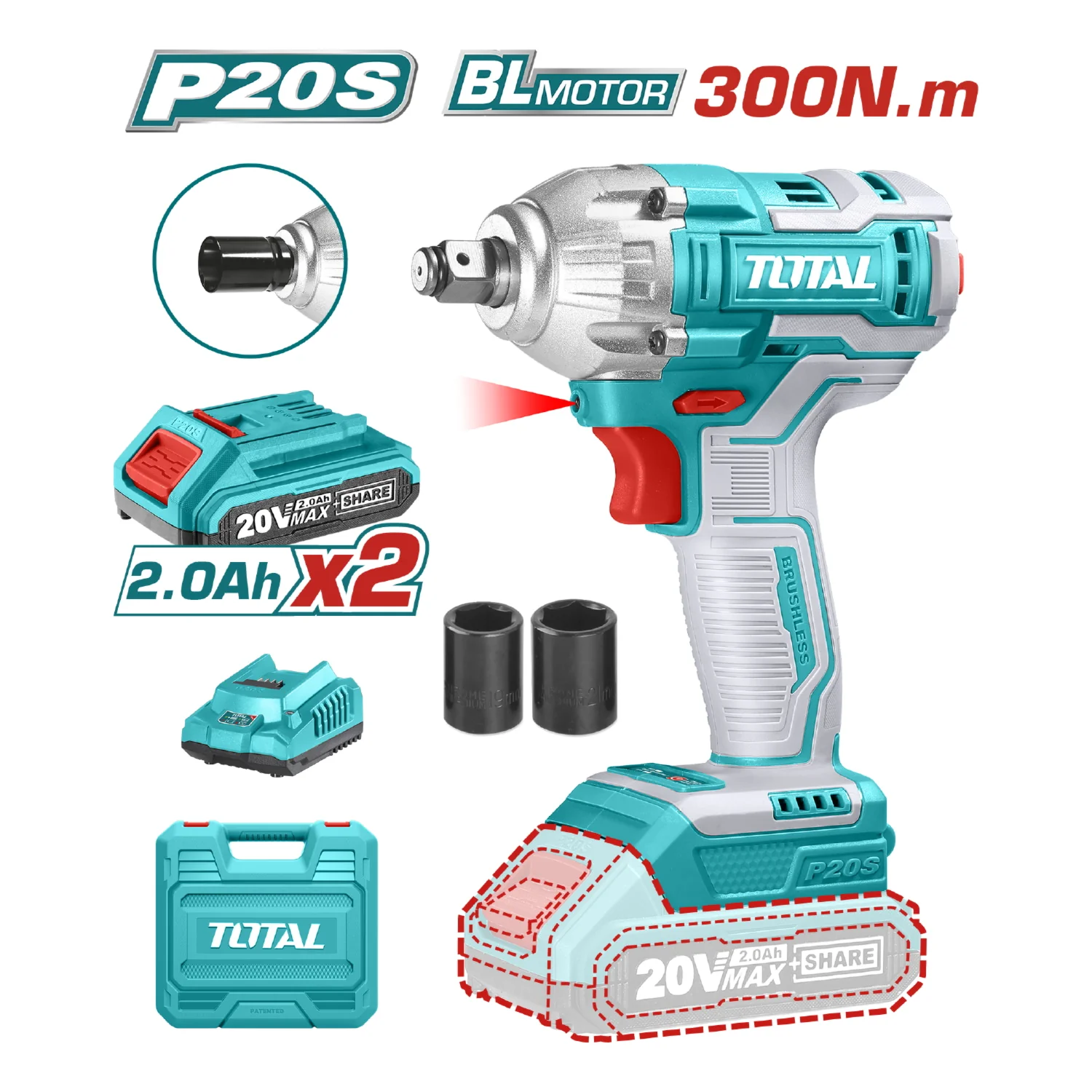 Llave Impacto Dado Cuadrado 1/2" 20V. Brushless Sin Escobillas. 300Nm. 2 Baterías Y 1 Cargador. - Image 2