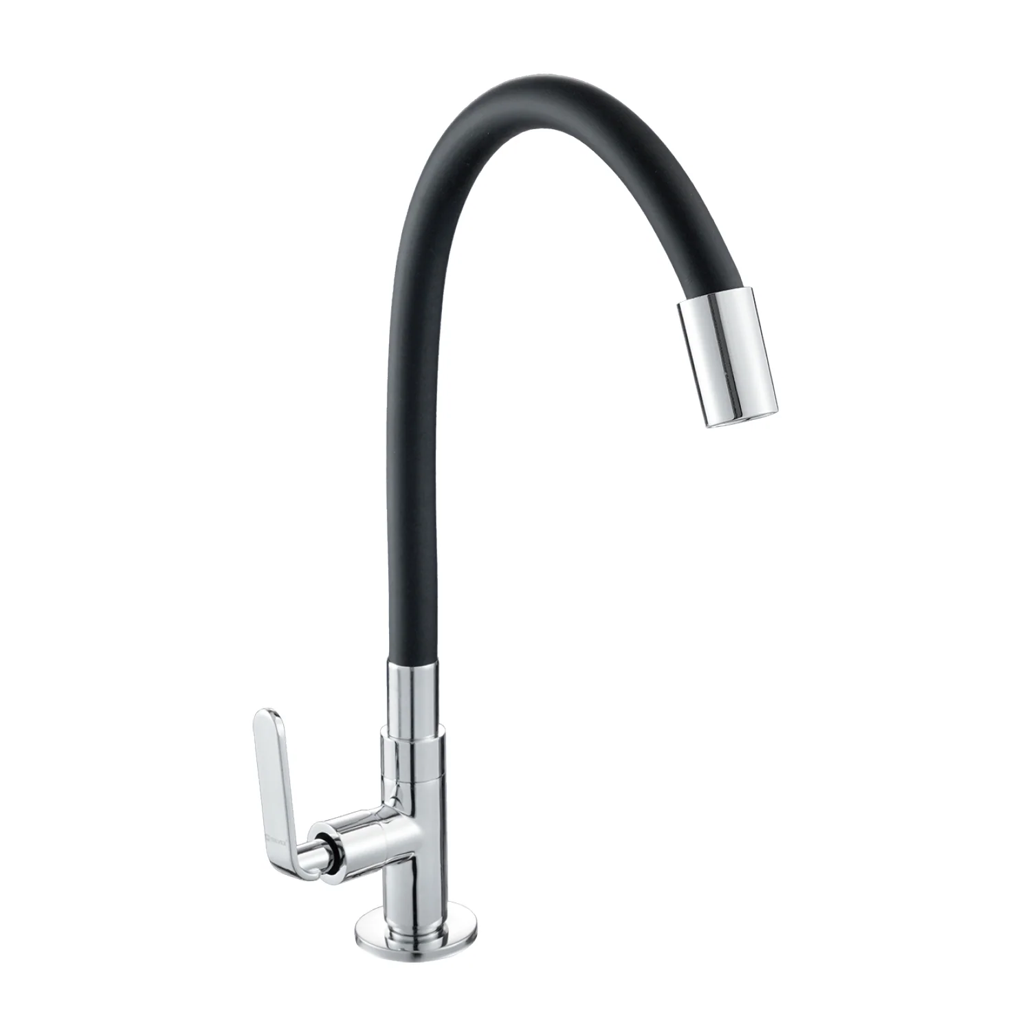Llave Individual Para Fregador De Latón Cromado. Grifo De Cocina Con Cuello Flexible De Goma Negra. - Image 2