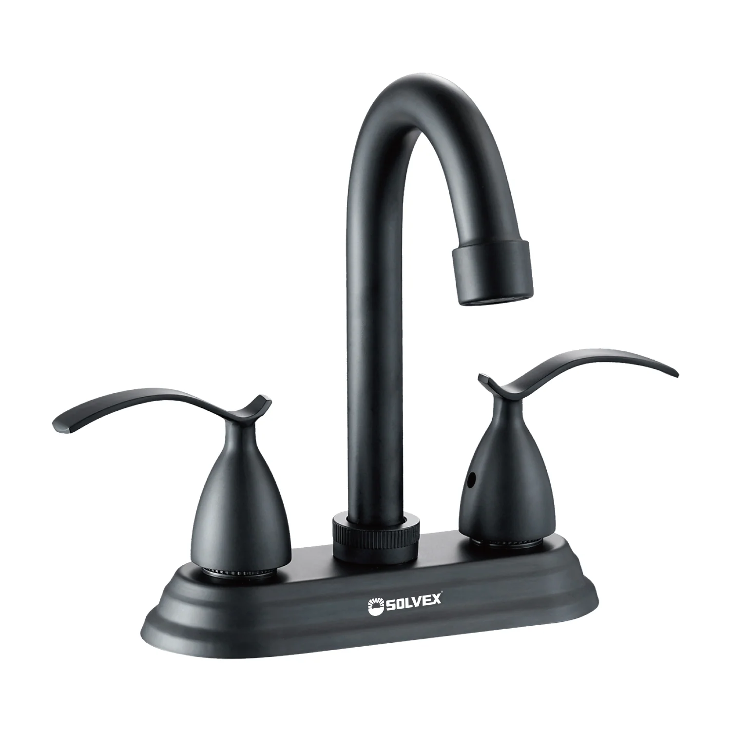 Llave Mezcladora 4" Para Lavamanos Con Cubierta Y Manerales. Pluma Grifo De Estilo Elegante En Color Negro. - Image 2