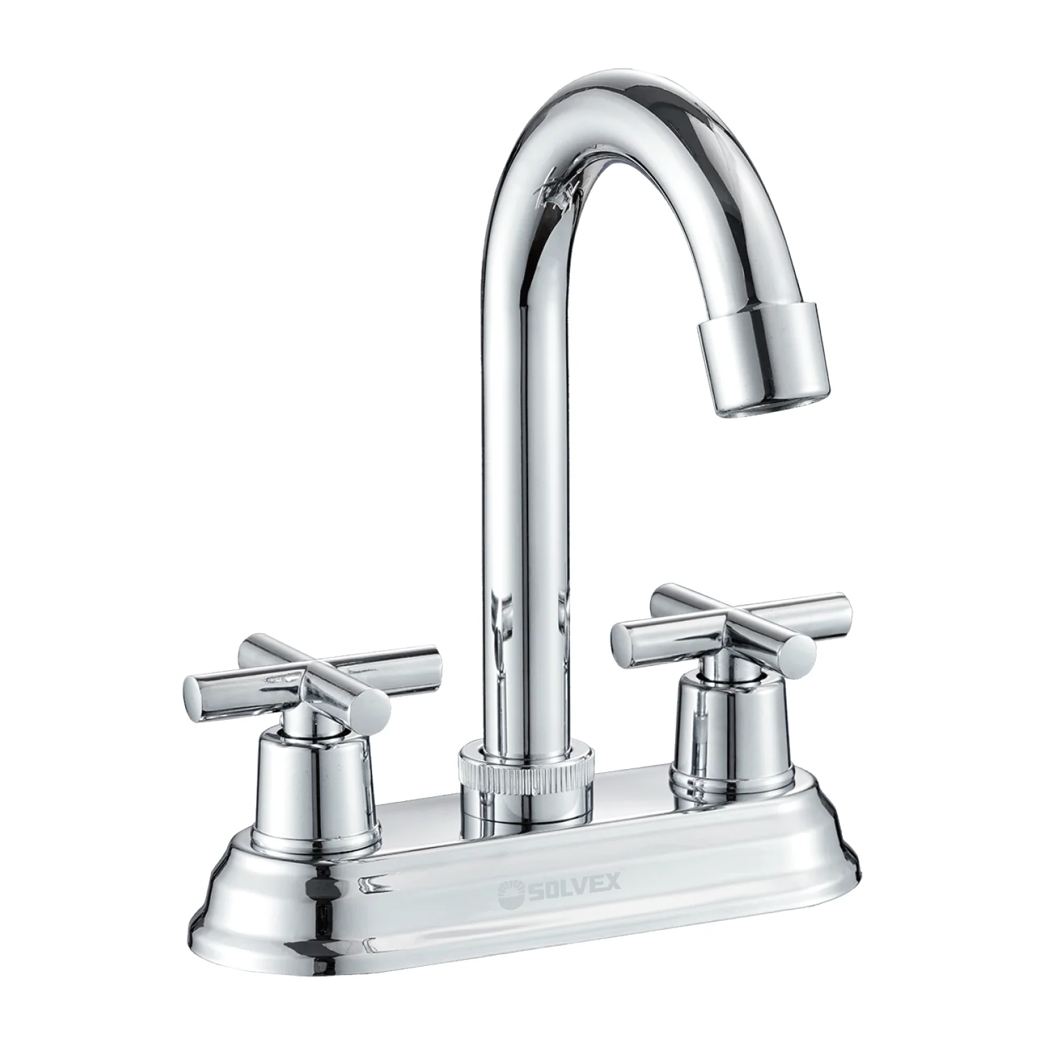 Llave Mezcladora 4" Para Lavamanos Con Cubierta Y Manerales Tipo Cruz. Pluma Giratoria Con Modo Frío Y Caliente. - Image 2
