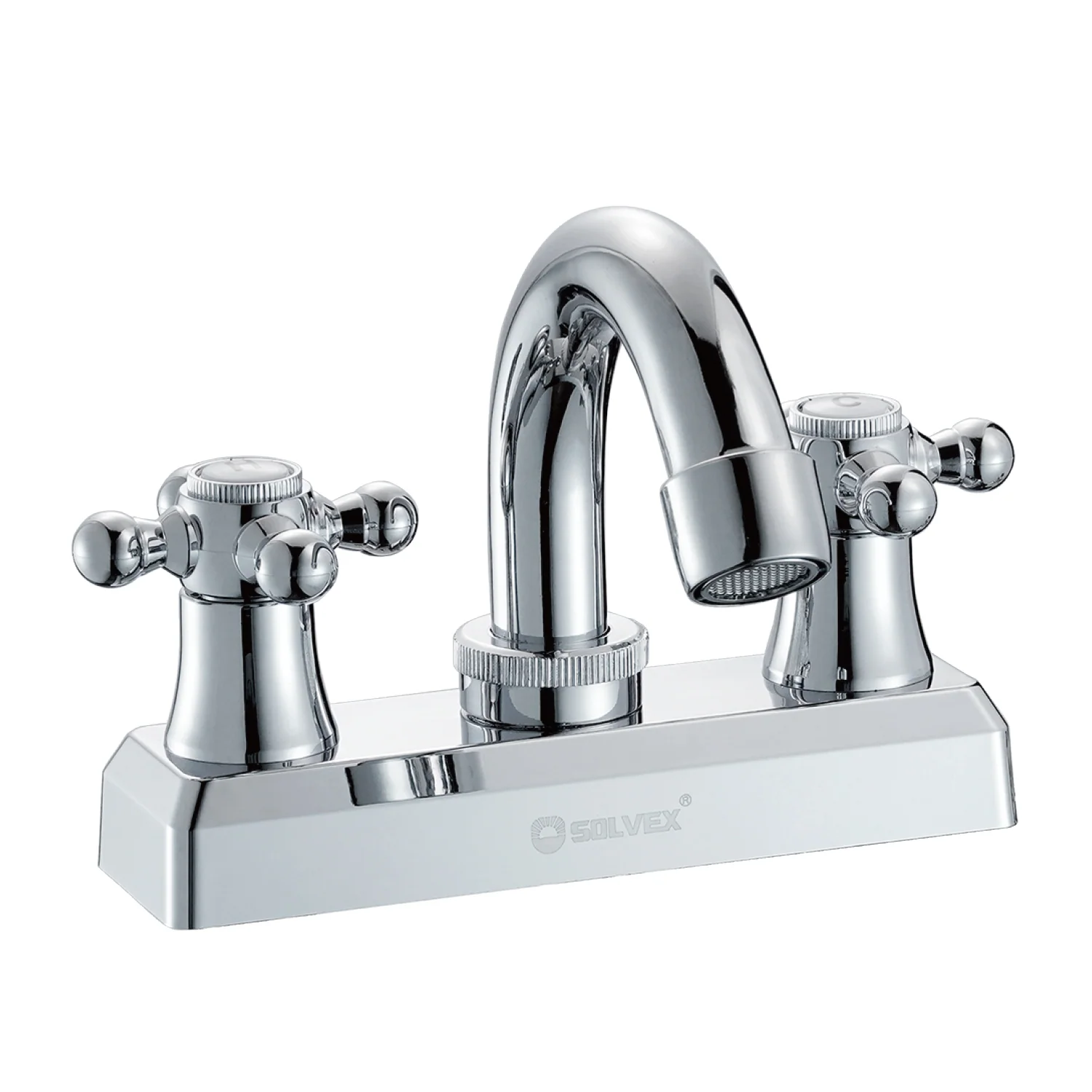 Llave Mezcladora 4" Para Lavamanos Con Cubierta Y Manerales Tipo Cruz. Pluma Grifo Con Modo Frío Y Caliente. - Image 2