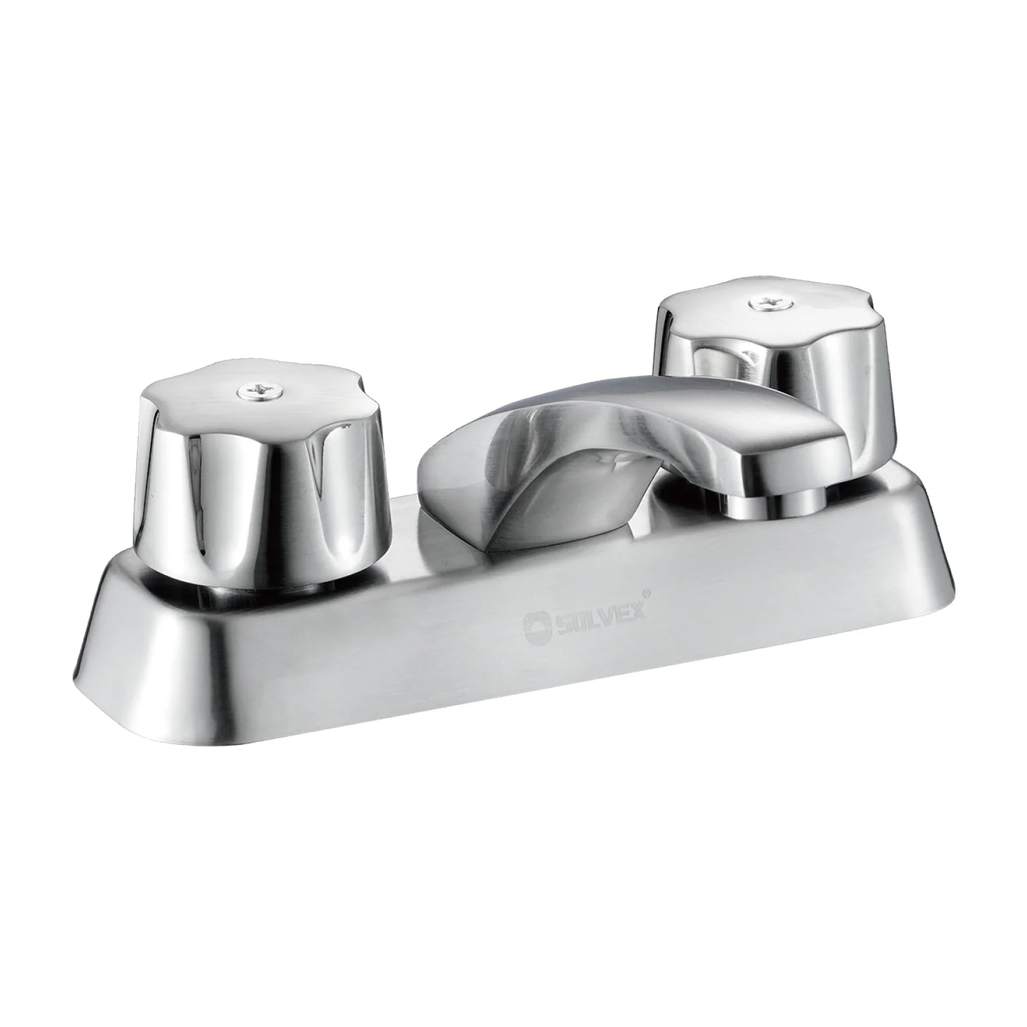 Llave Mezcladora 4" Para Lavamanos. Grifo Bimando De Latón Y Zinc. Pluma De Agua Fría Y Caliente Con Acabado Cepillado - Image 2