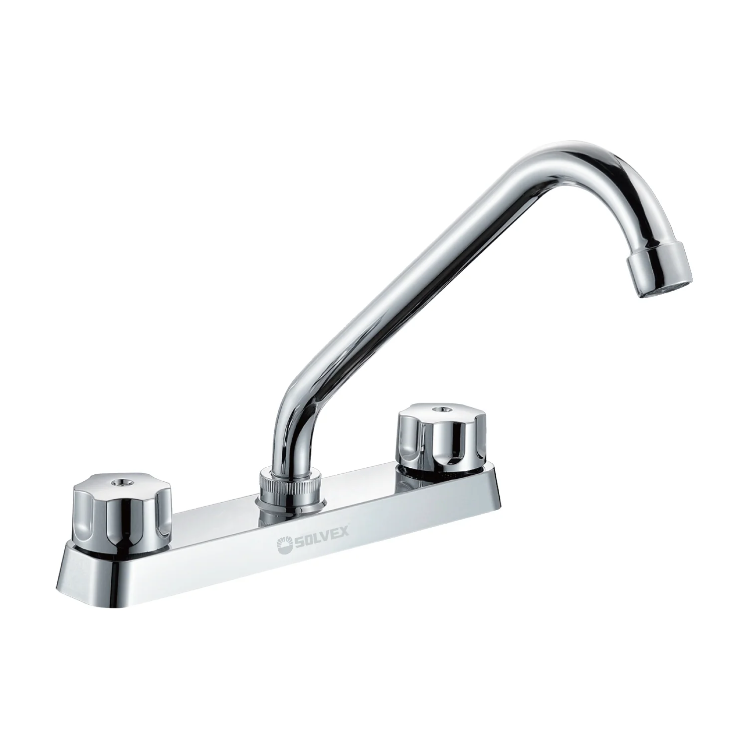 Llave Mezcladora 8" Para Fregador De Cocina. Grifo Doble Manija Con Pluma De Agua Fría Y Caliente. Acabado Cromado. - Image 2