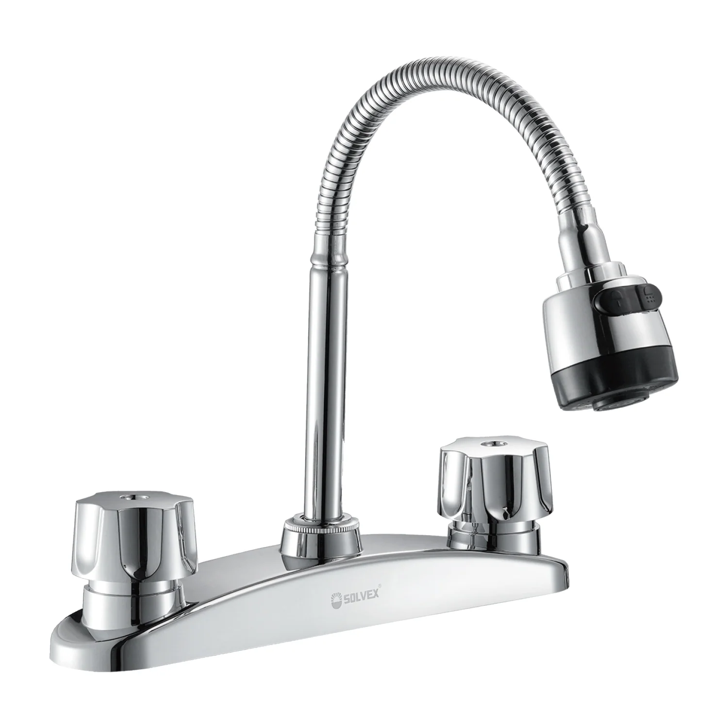 Llave Para Fregador De Cocina 8" Acero Inoxidable Cromado Flexible. Grifo Con Pluma De Doble Función Y Asas Plásticas. - Image 2