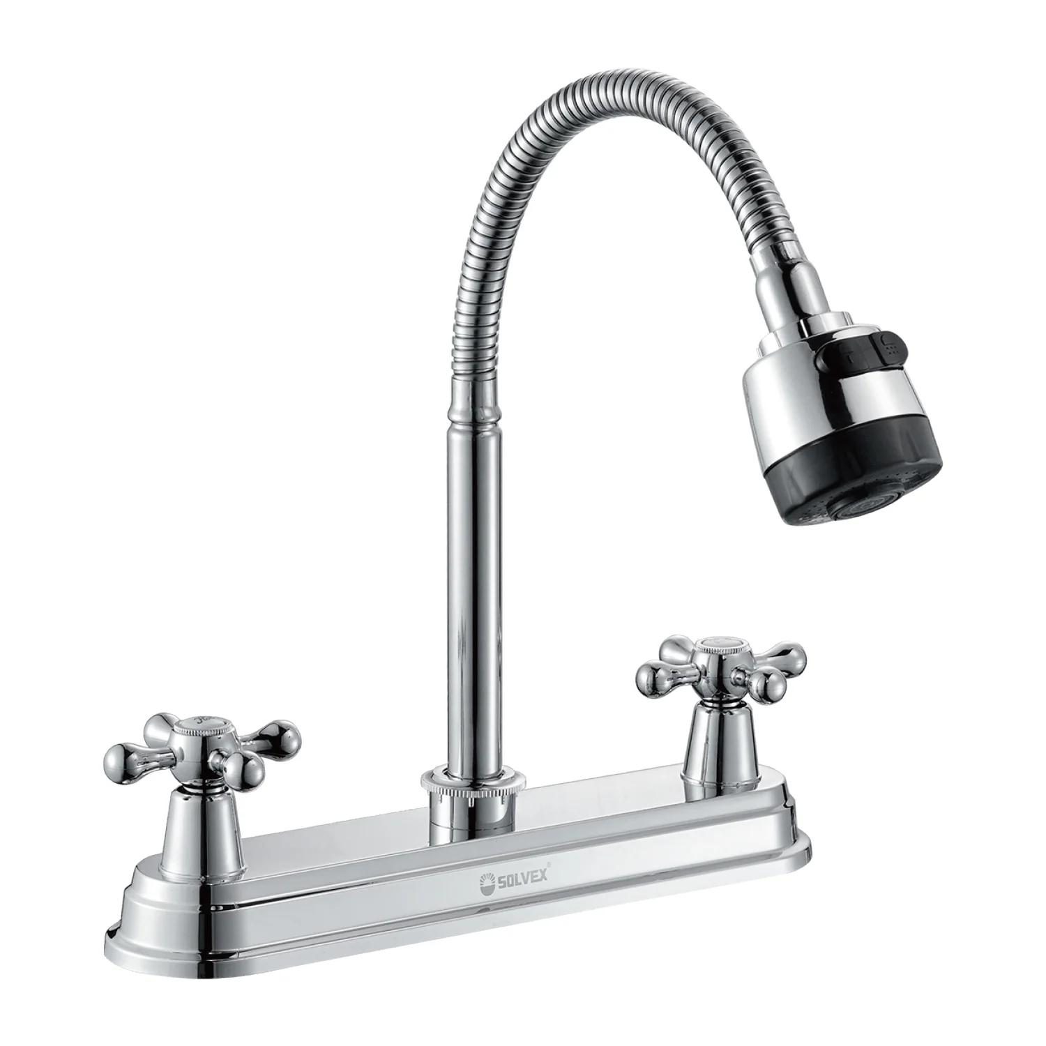 Llave Para Fregador De Cocina 8" Acero Inoxidable Cromado. Grifo Flexible Con Pluma De Doble Función Y Manijas Cruz. - Image 2