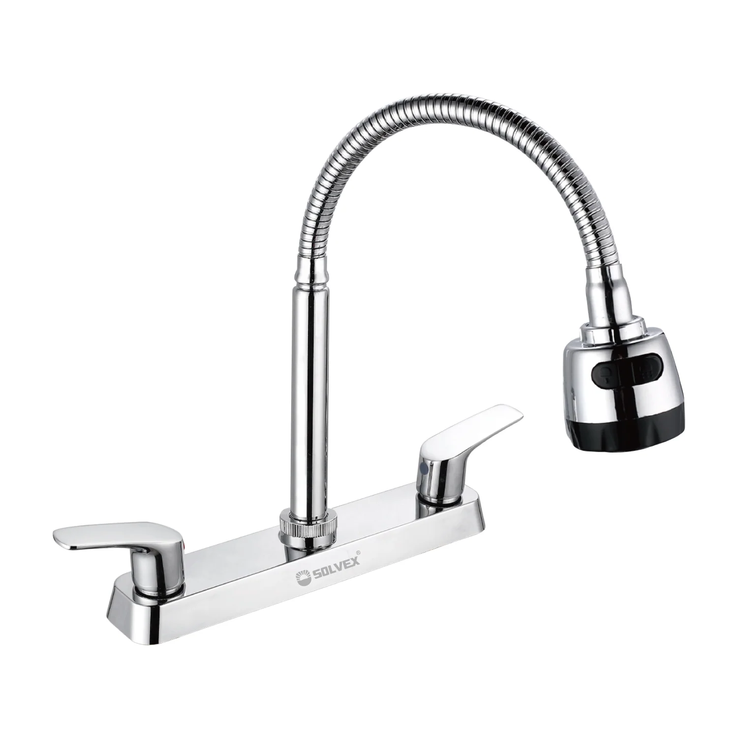 Llave Para Fregador De Cocina 8'' Flexible De Latón Cromado. Grifo Con Pluma De Acero Inoxidable Y Doble Función. - Image 2