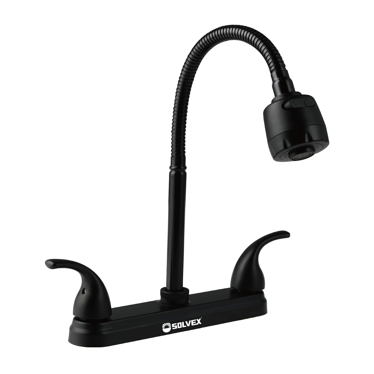 Llave Para Fregador De Cocina 8" Latón Negro. Grifo Flexible Con Pluma De Acero Inoxidable Y Doble Función. - Image 2