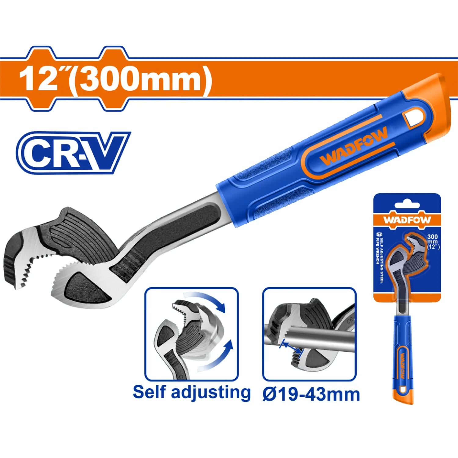 Llave Pico De Loro Auto Ajustable 12" Cr-V Apertura 19-43Mm Acabado Negro Y Pulido. Pinza Alicate