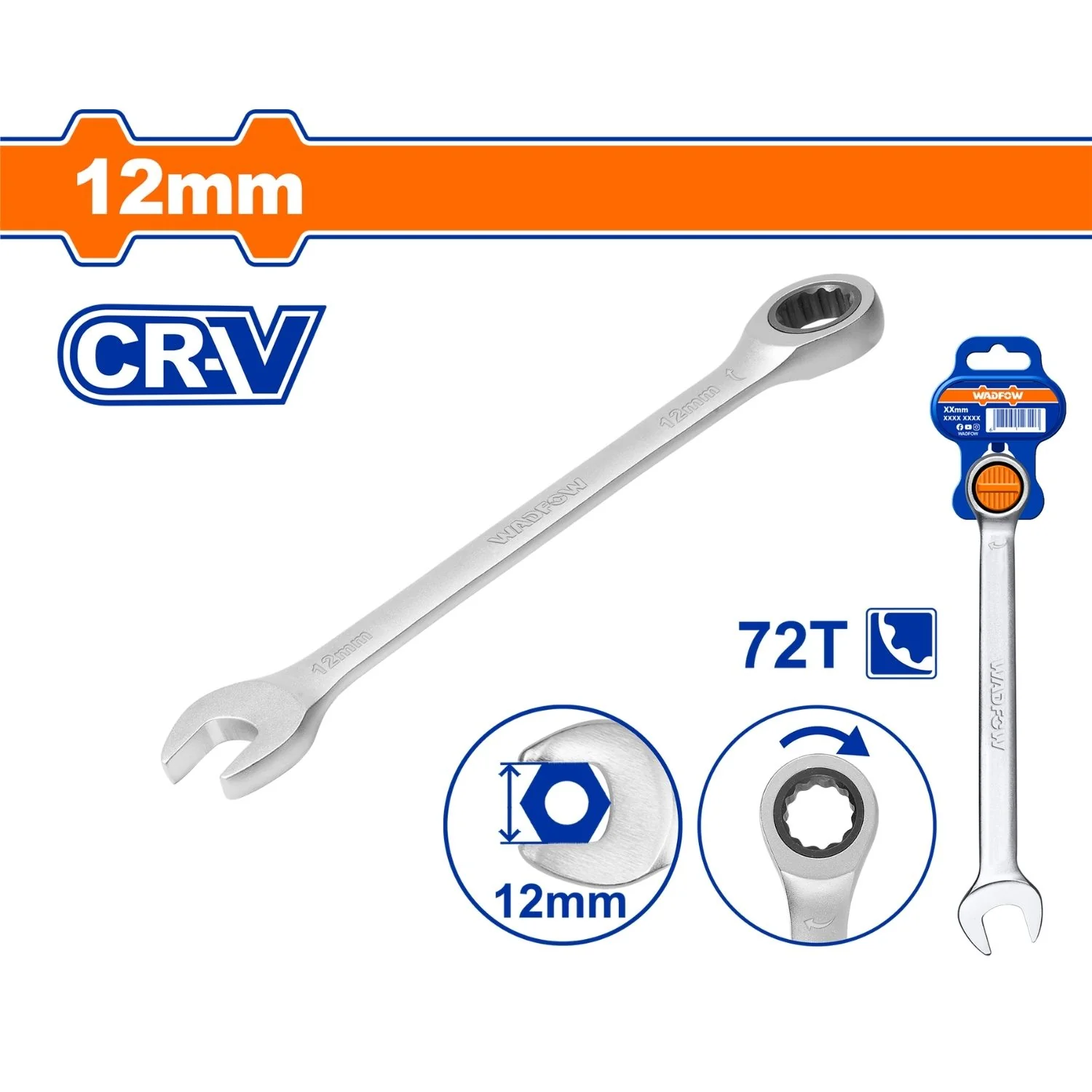 Llaves Combinadas Con Ratchet  Cr-V Cromada. Acabado Mate. 72 Dientes. (1 Pieza) - Image 13