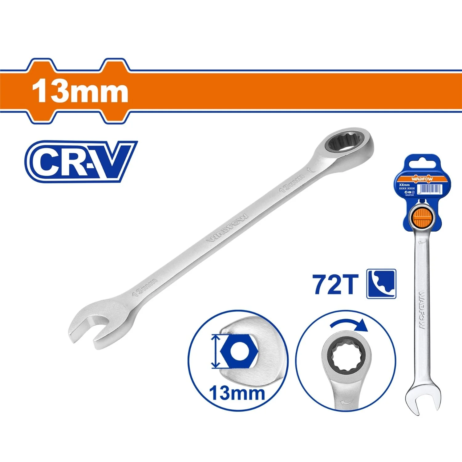 Llaves Combinadas Con Ratchet  Cr-V Cromada. Acabado Mate. 72 Dientes. (1 Pieza) - Image 15