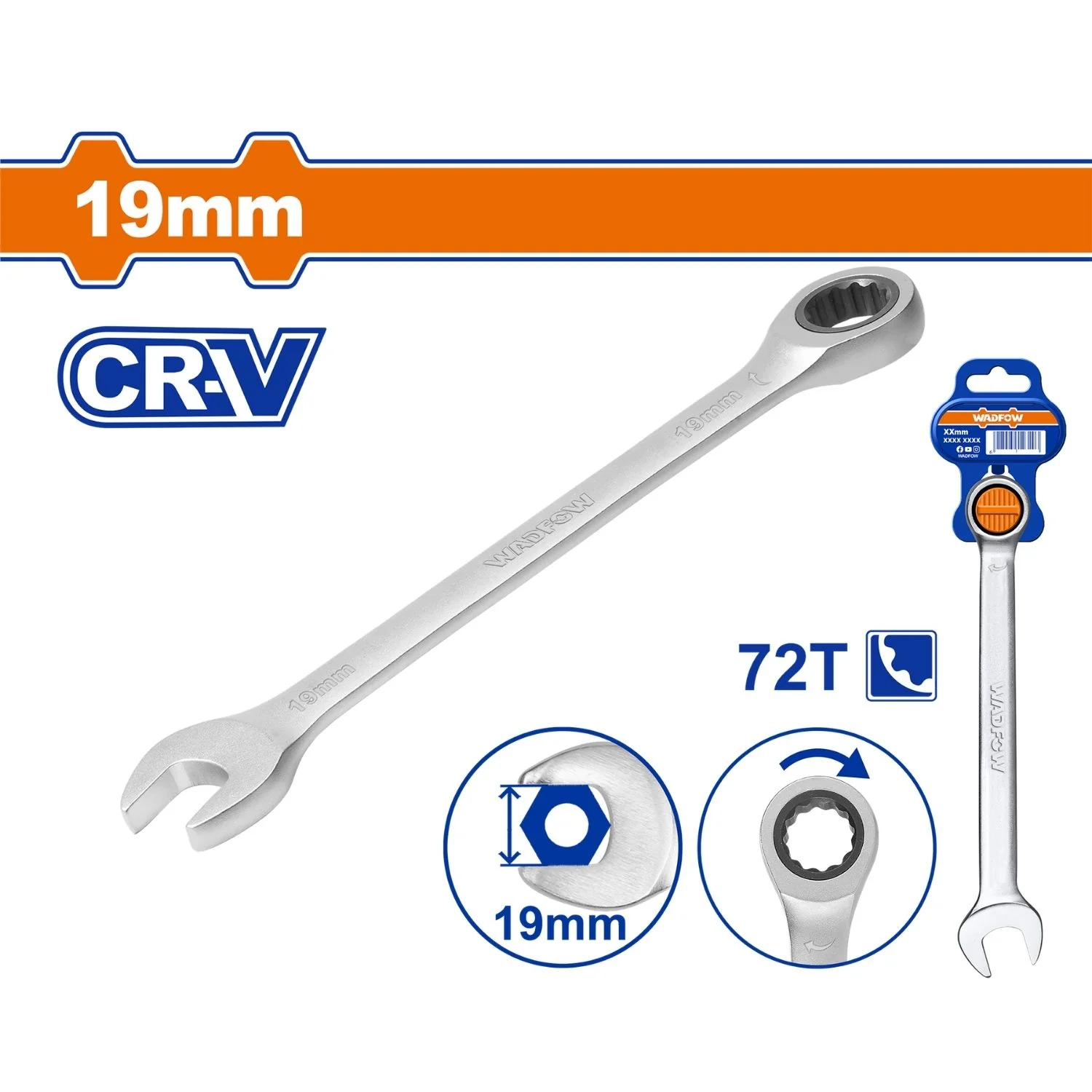 Llaves Combinadas Con Ratchet  Cr-V Cromada. Acabado Mate. 72 Dientes. (1 Pieza) - Image 25