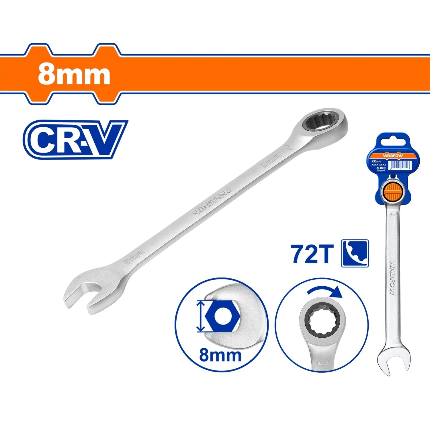 Llaves Combinadas Con Ratchet  Cr-V Cromada. Acabado Mate. 72 Dientes. (1 Pieza) - Image 5