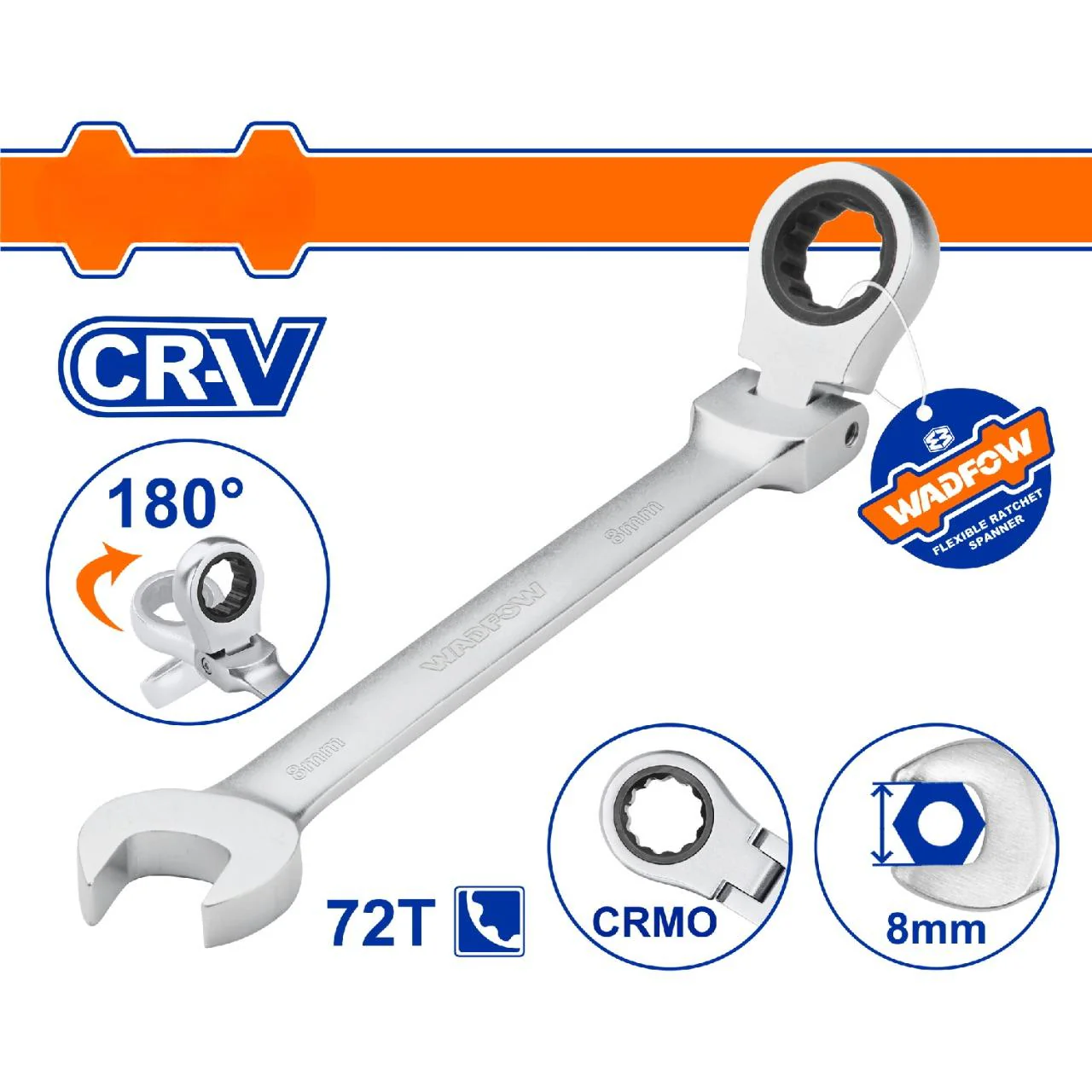 Llaves Combinadas Con Ratchet Flexible Giro 180º 72 Dientes. Cromada. Tratamiento Térmico. (1 Pieza).