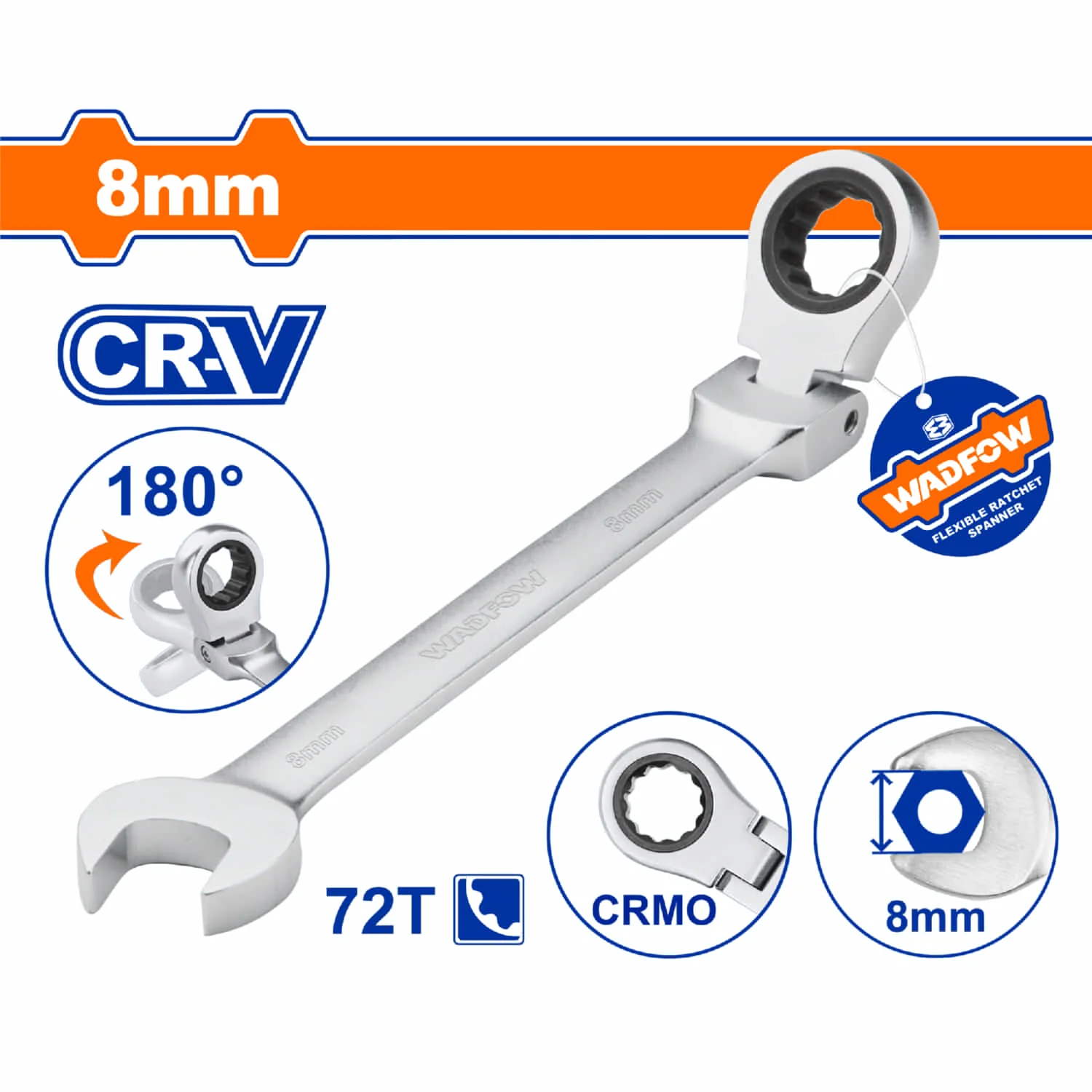 Llaves Combinadas Con Ratchet Flexible Giro 180º 72 Dientes. Cromada. Tratamiento Térmico. (1 Pieza). - Image 2