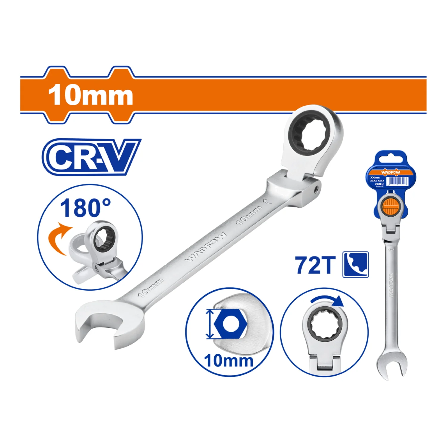 Llaves Combinadas Con Ratchet Flexible Giro 180º 72 Dientes. Cromada. Tratamiento Térmico. (1 Pieza). - Image 4