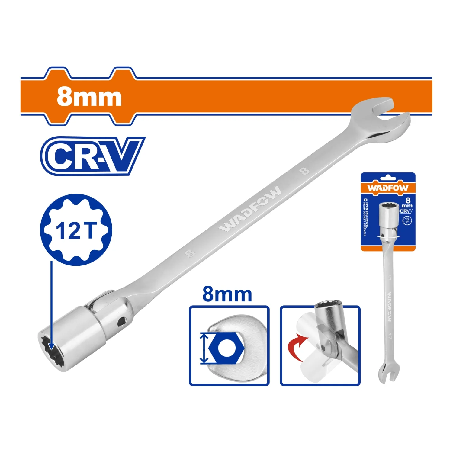 Llaves Combinadas De Cabeza Flexible Y Socket De 12 Puntos. Acero C45.