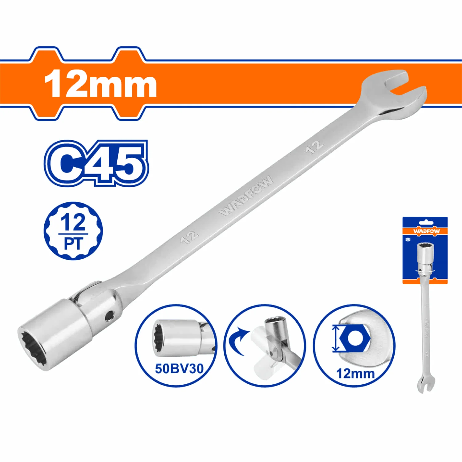 Llaves Combinadas De Cabeza Flexible Y Socket De 12 Puntos. Acero C45. - Image 5