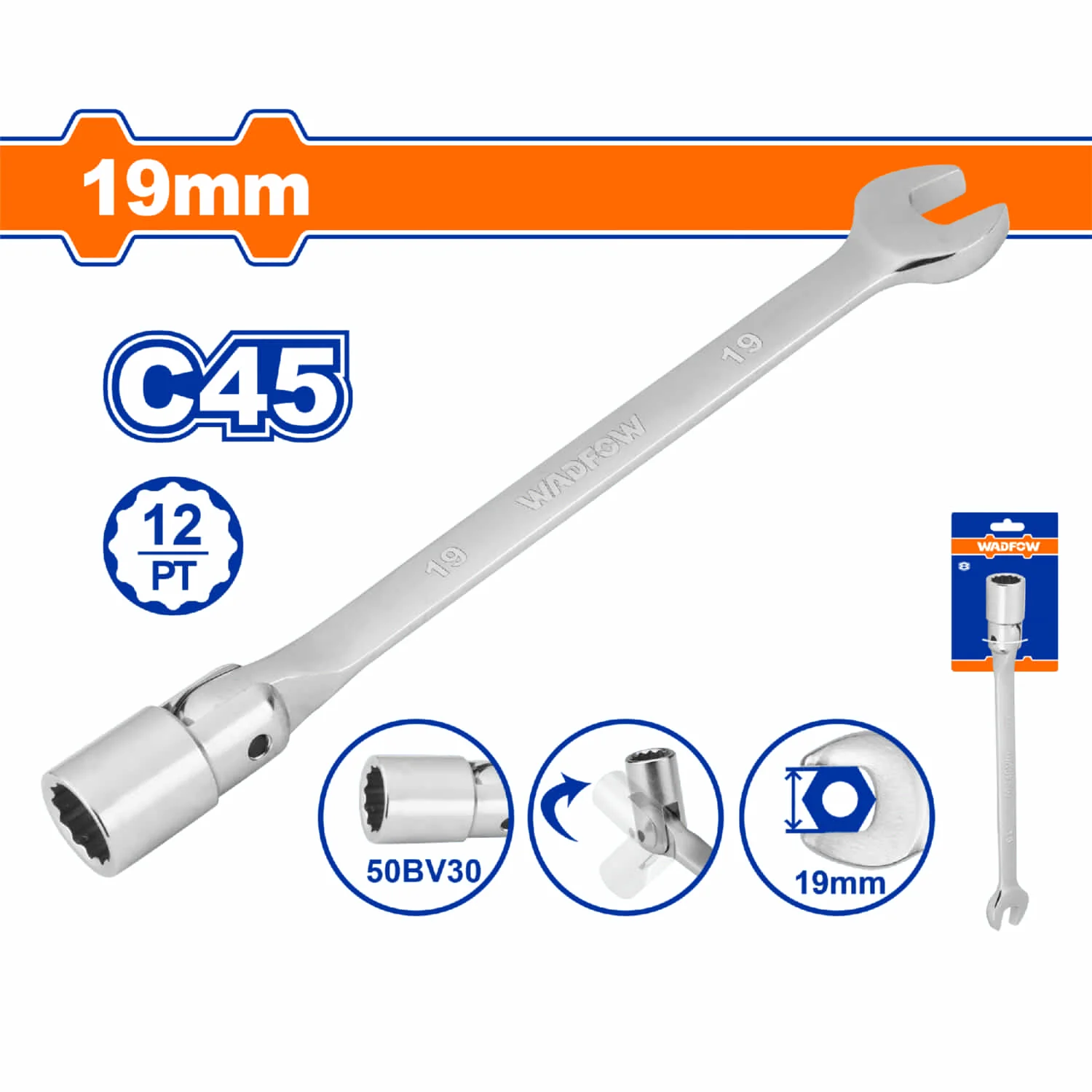 Llaves Combinadas De Cabeza Flexible Y Socket De 12 Puntos. Acero C45. - Image 9