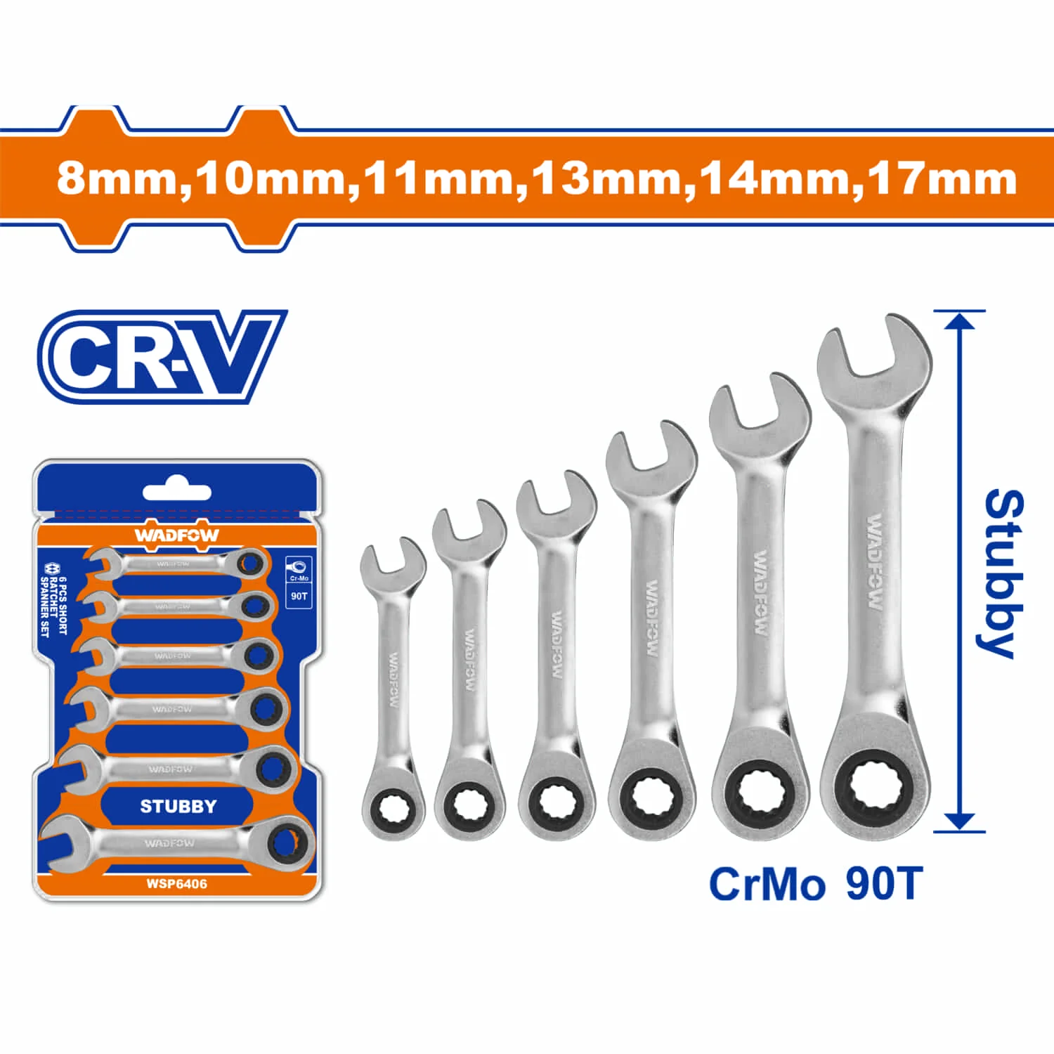 Llaves Combinadas Ratchet Cr-V Tamaño: 8Mm-17Mm. Crmo 90T Set De 6 Piezas.