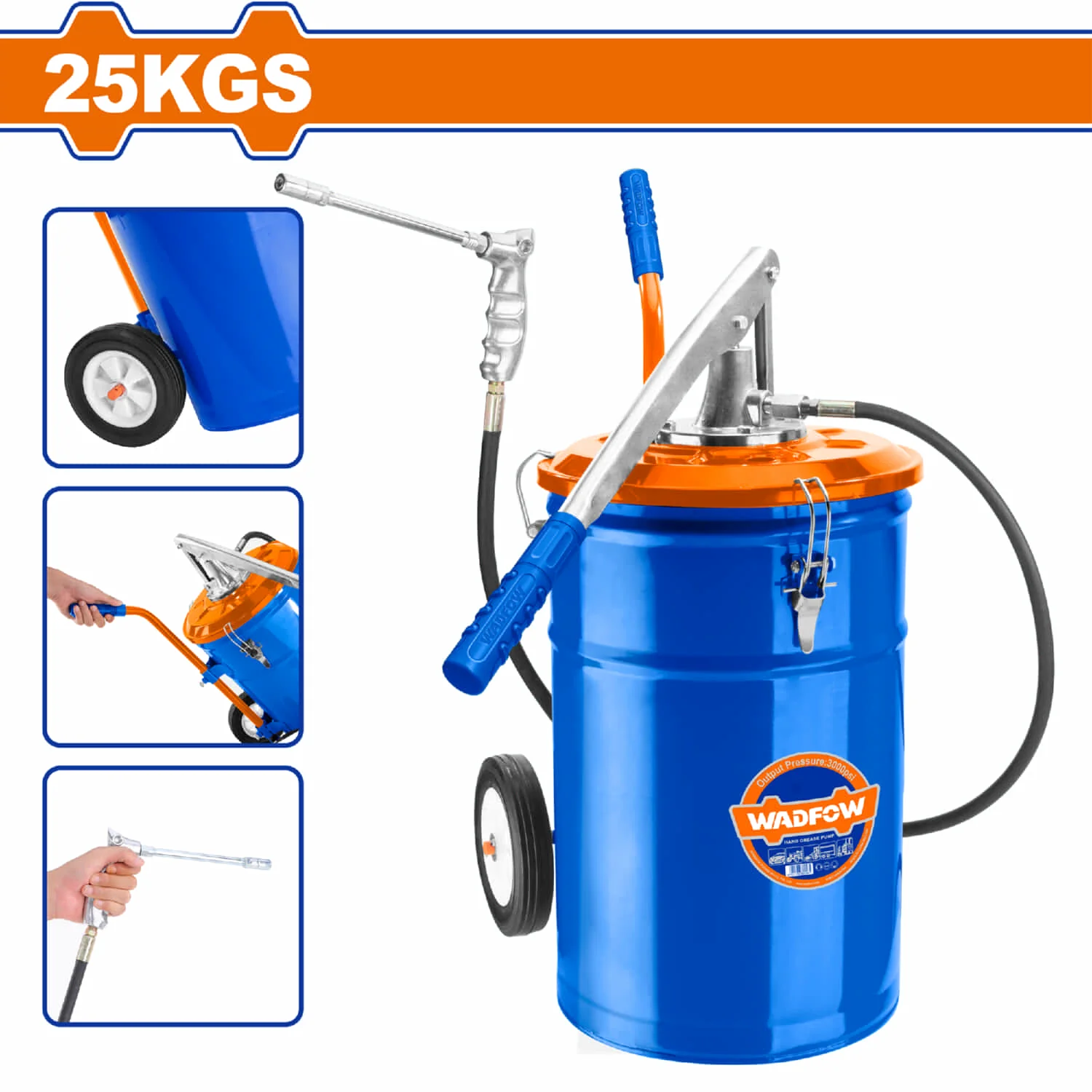 Lubricador Engrasador Manual 25 Kg Con Barril De Acero 3000 Psi Manguera 1.5M