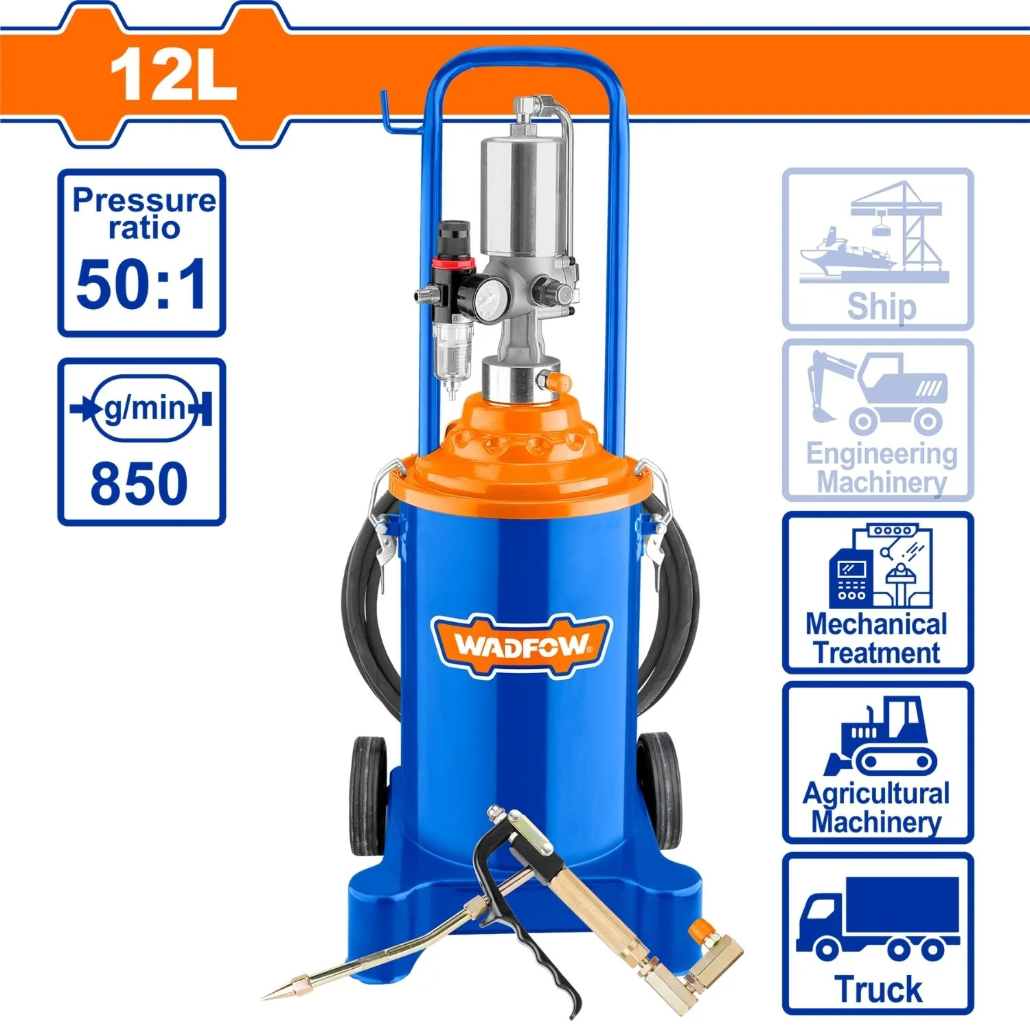 Lubricador Engrasador De Grasa Neumático De 12L Presión 50:1 6-8Bar 120 L/Min @ 6.2 Bar Lubricador Grasa